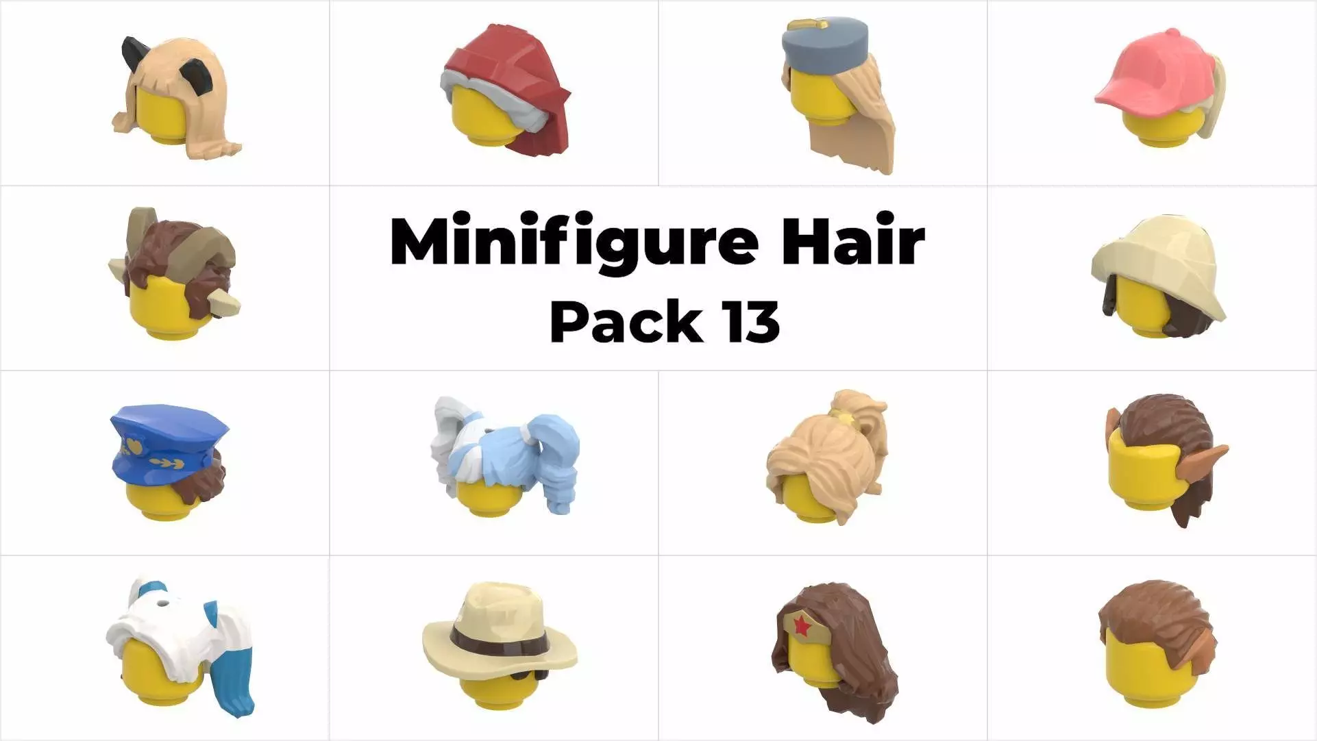TwindBricks3D - Minifigure Hair pack 13 3D print model_0