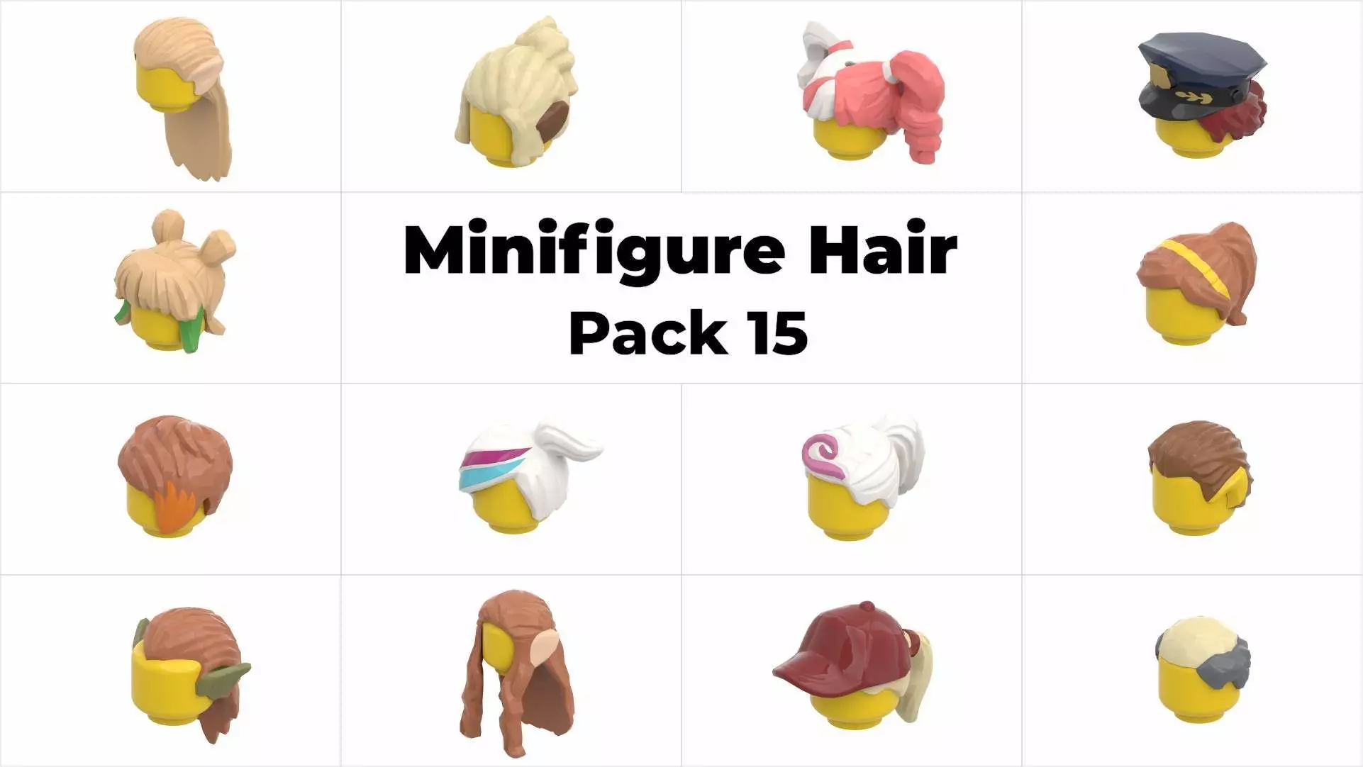TwindBricks3D - Minifigure Hair pack 15 3D print model_0