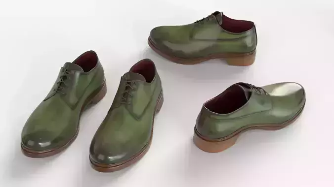 Green Leather Derbies Shoes  