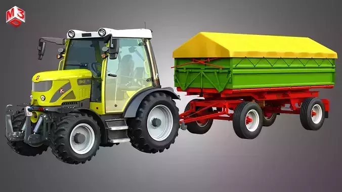 SKE 50 - Electric Tractor with Fortschritt HW-80 Trailer 3D Model Collection