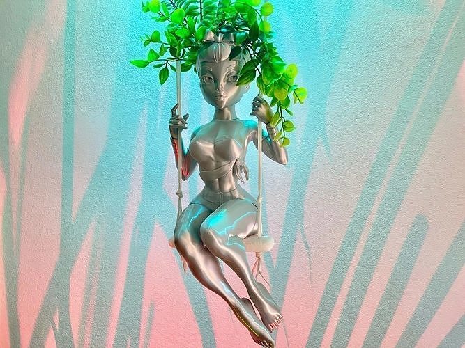 GIRL ON THE SWING PLANTER stl  3D print model