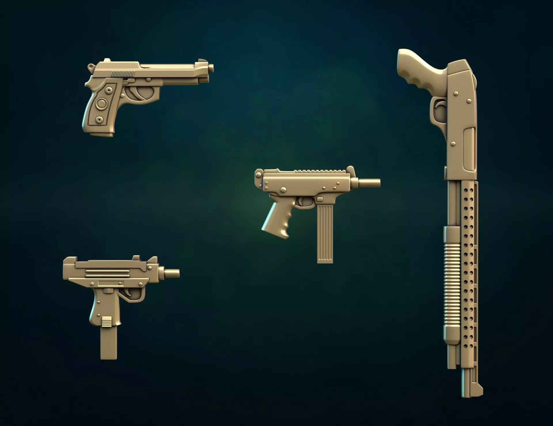 Wepons guns charms 3D Model Collection_0