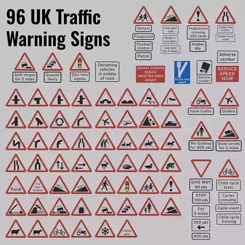 96 UK Traffic Warning Signs Pack