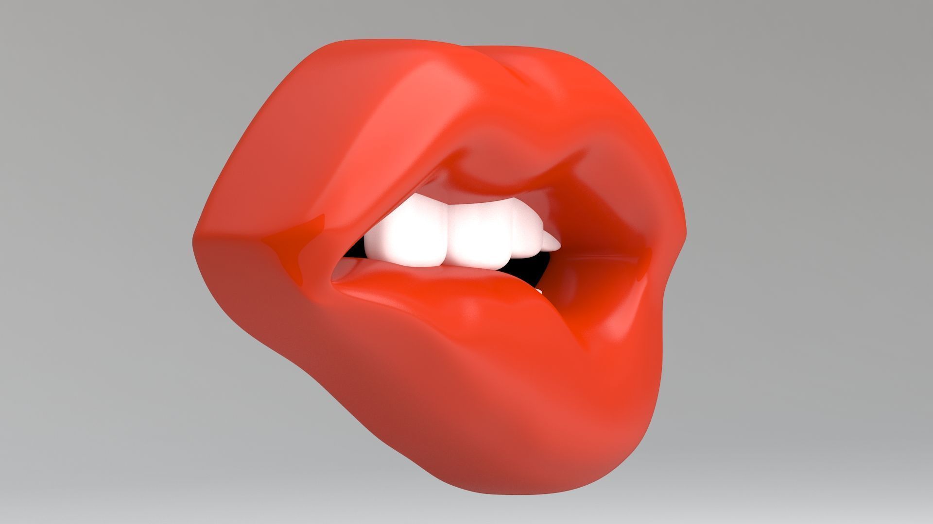 Red lips biting 3D model_4