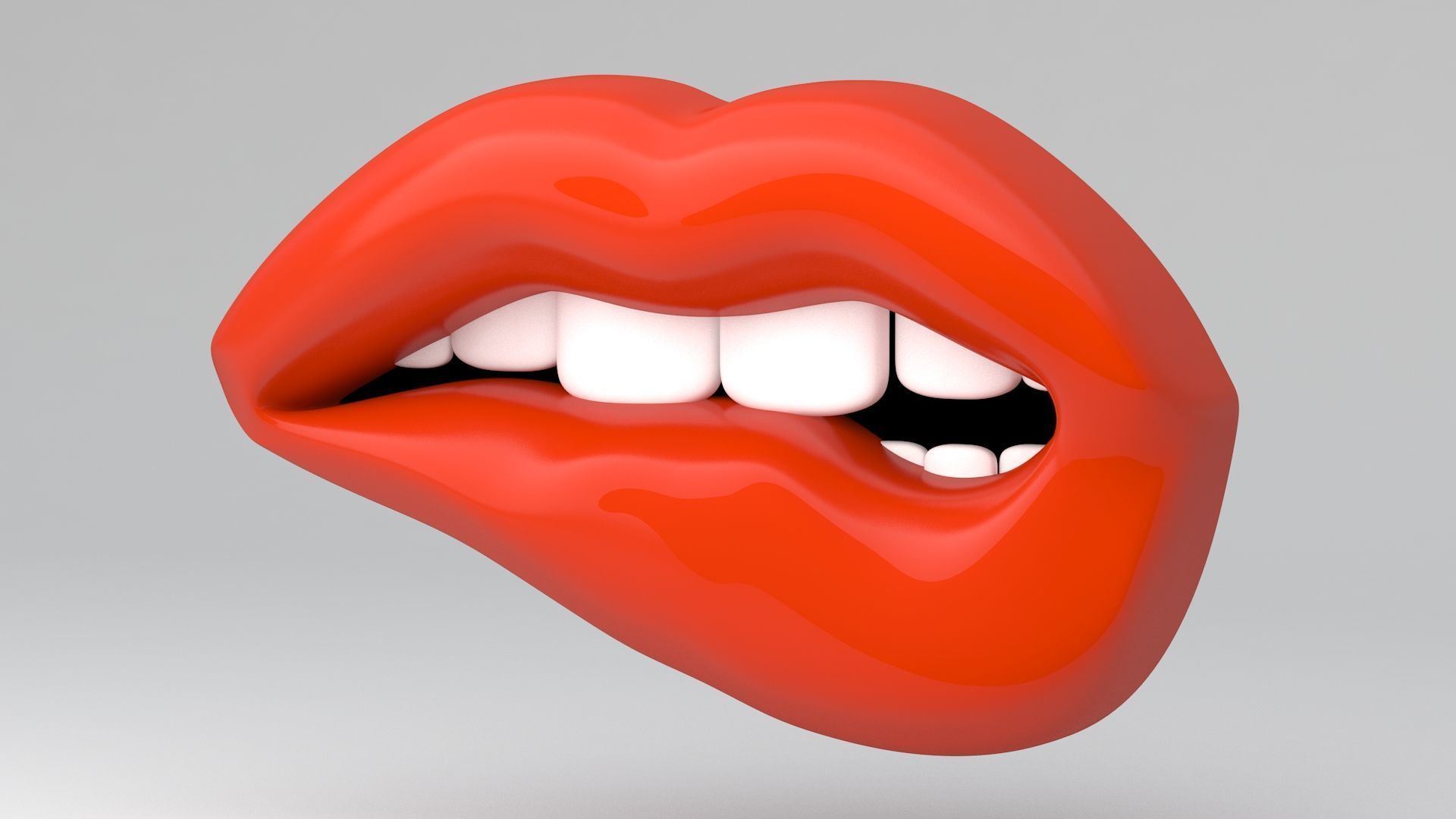 Red lips biting 3D model_2