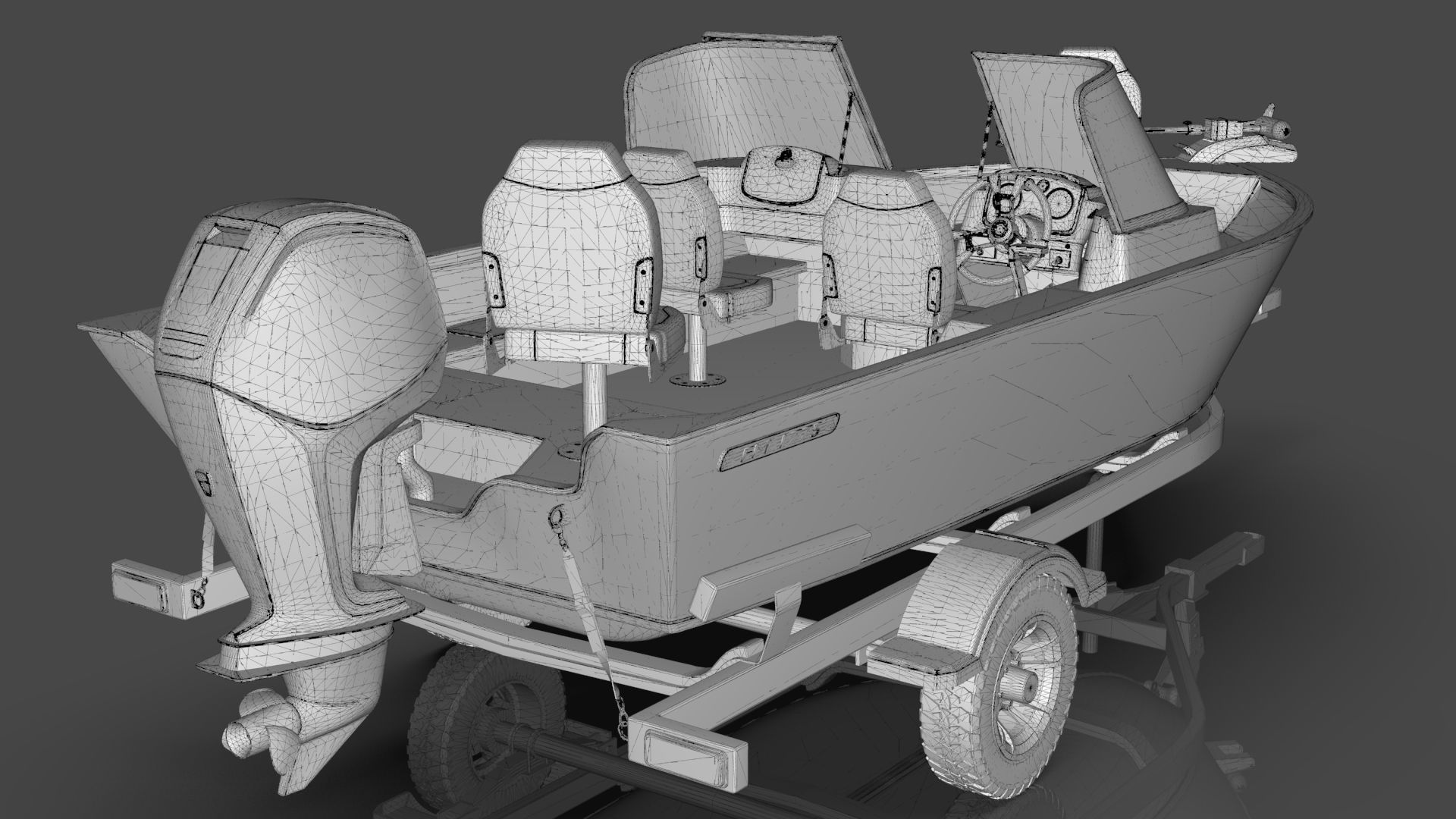 Boat Lowe Fishing Machine 1775 WT plus Trailer  Low-poly 3D model_25
