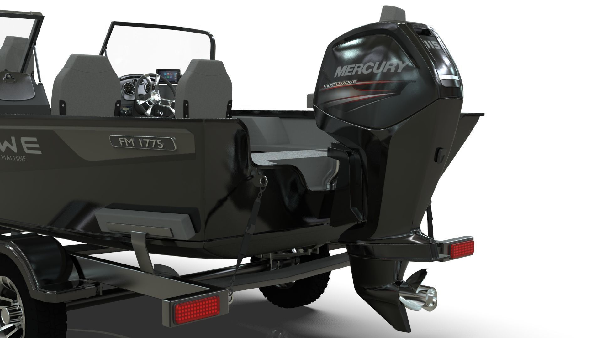 Boat Lowe Fishing Machine 1775 WT plus Trailer  Low-poly 3D model_11