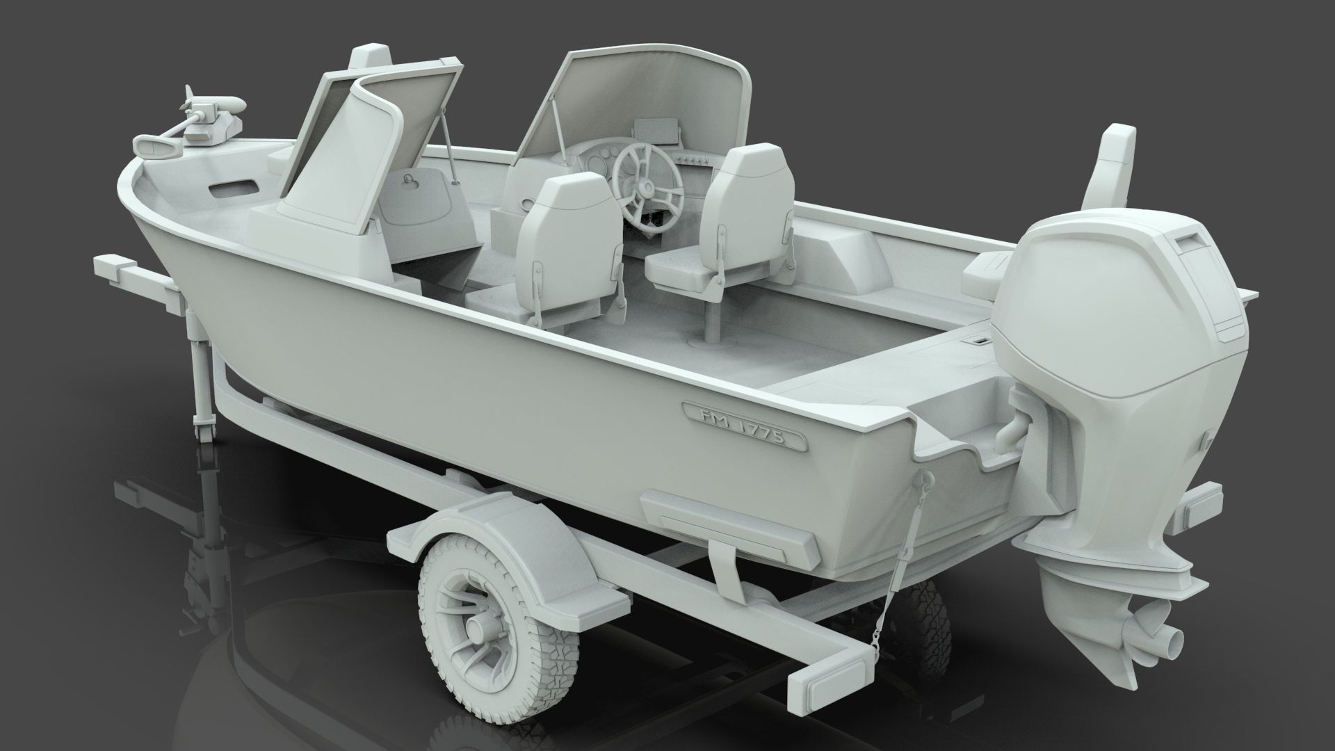 Boat Lowe Fishing Machine 1775 WT plus Trailer  Low-poly 3D model_19