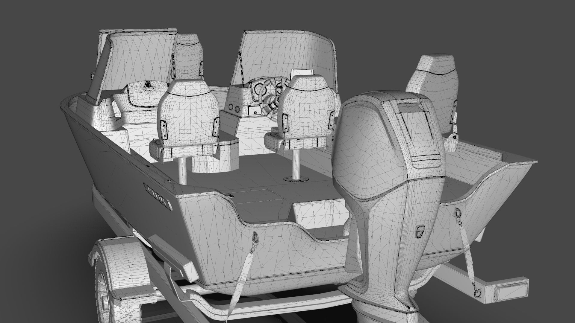 Boat Lowe Fishing Machine 1775 WT plus Trailer  Low-poly 3D model_40