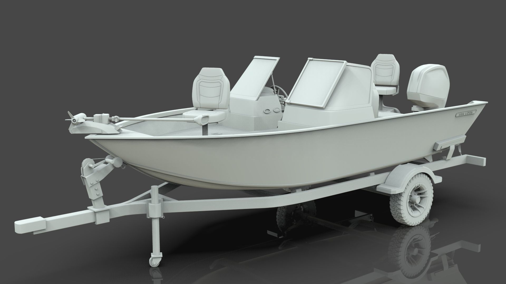 Boat Lowe Fishing Machine 1775 WT plus Trailer  Low-poly 3D model_18