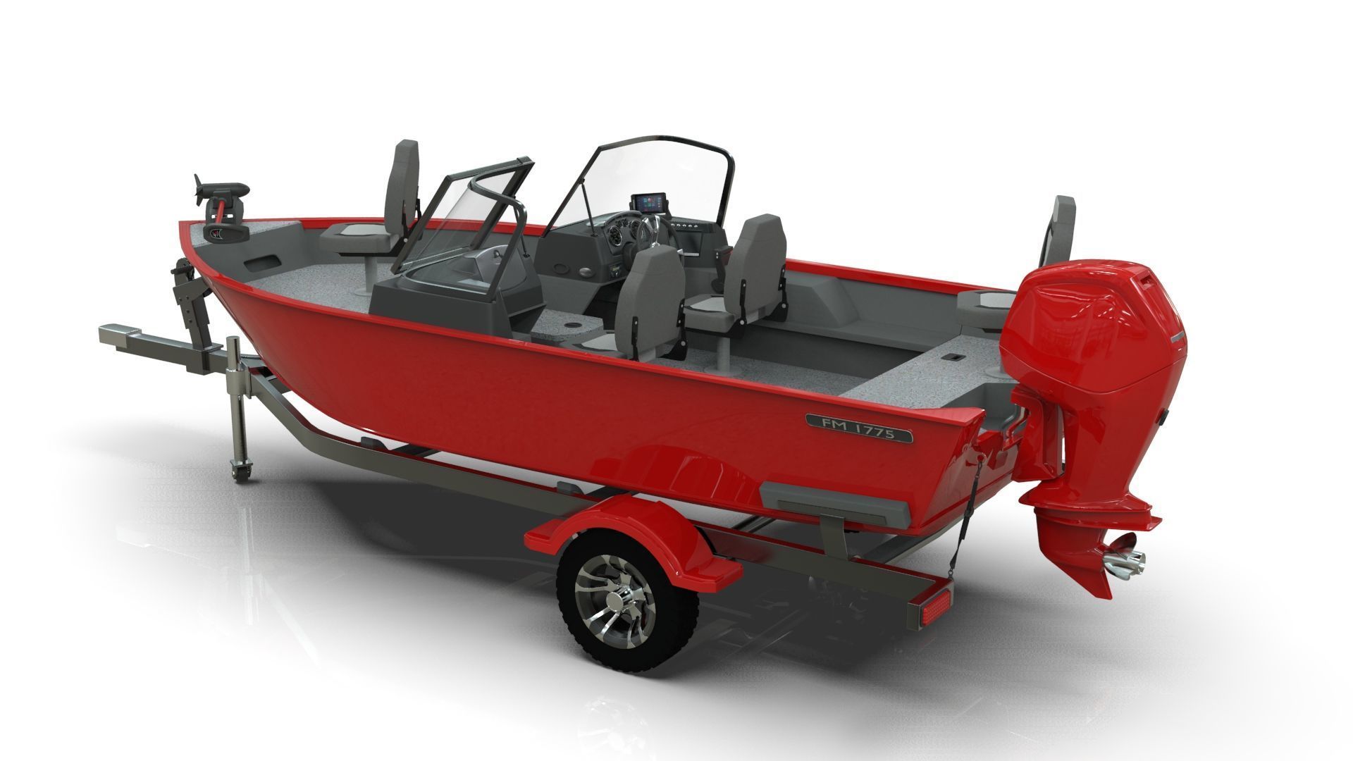Boat Lowe Fishing Machine 1775 WT plus Trailer  Low-poly 3D model_17
