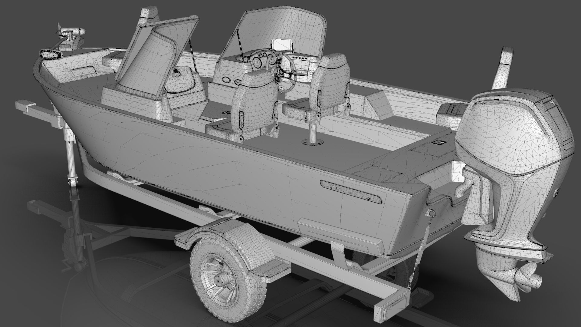 Boat Lowe Fishing Machine 1775 WT plus Trailer  Low-poly 3D model_27