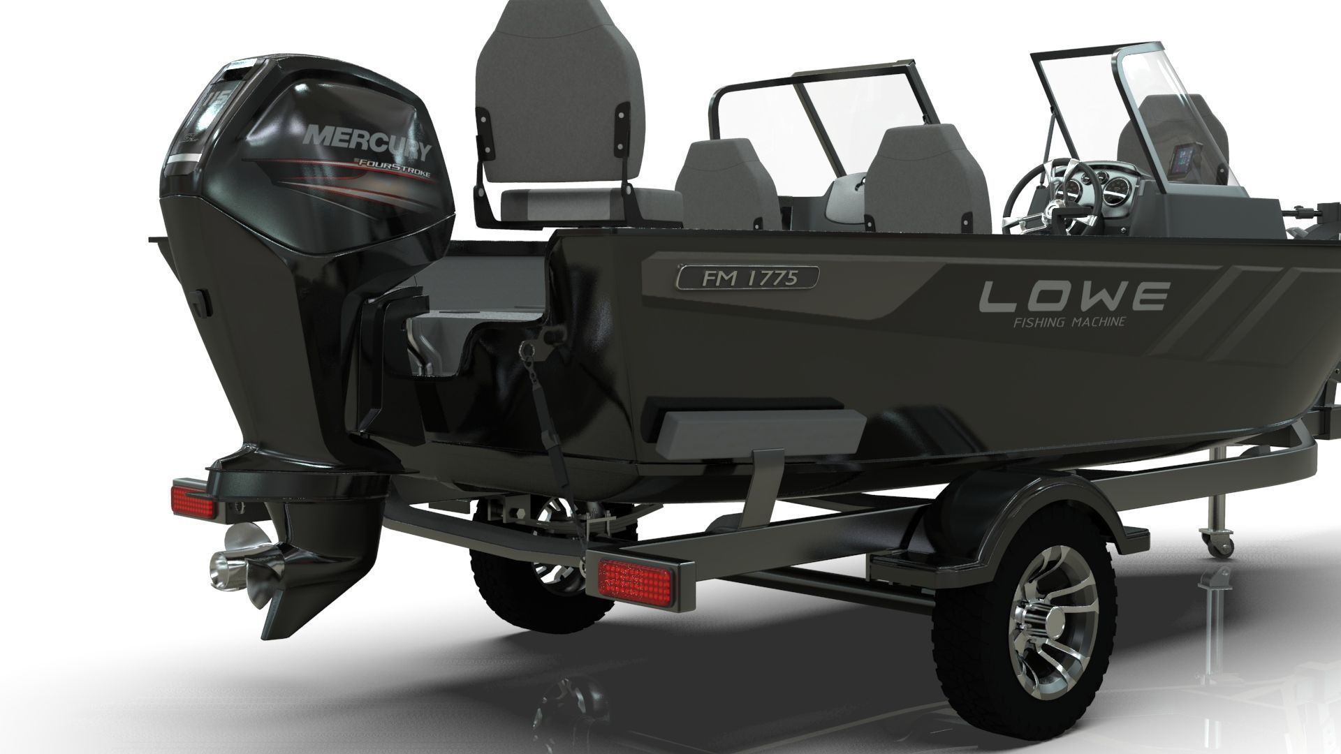 Boat Lowe Fishing Machine 1775 WT plus Trailer  Low-poly 3D model_12