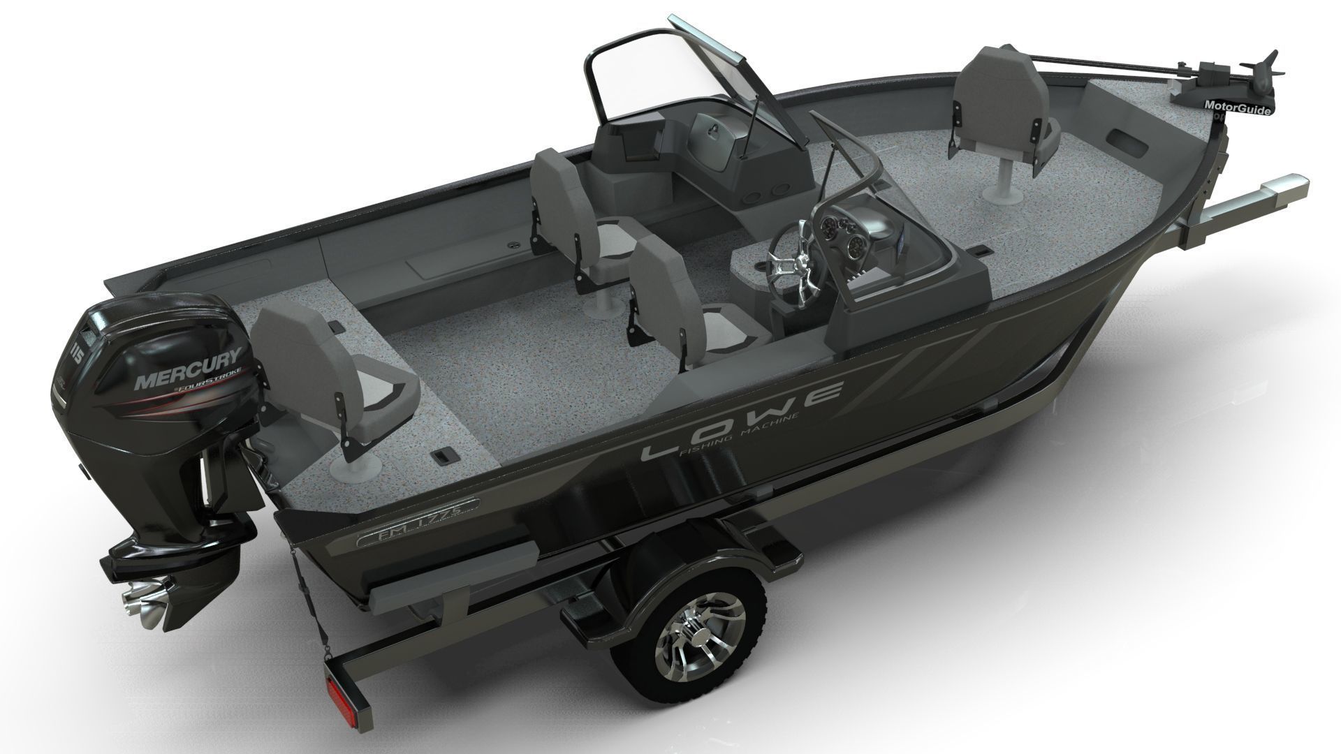 Boat Lowe Fishing Machine 1775 WT plus Trailer  Low-poly 3D model_4