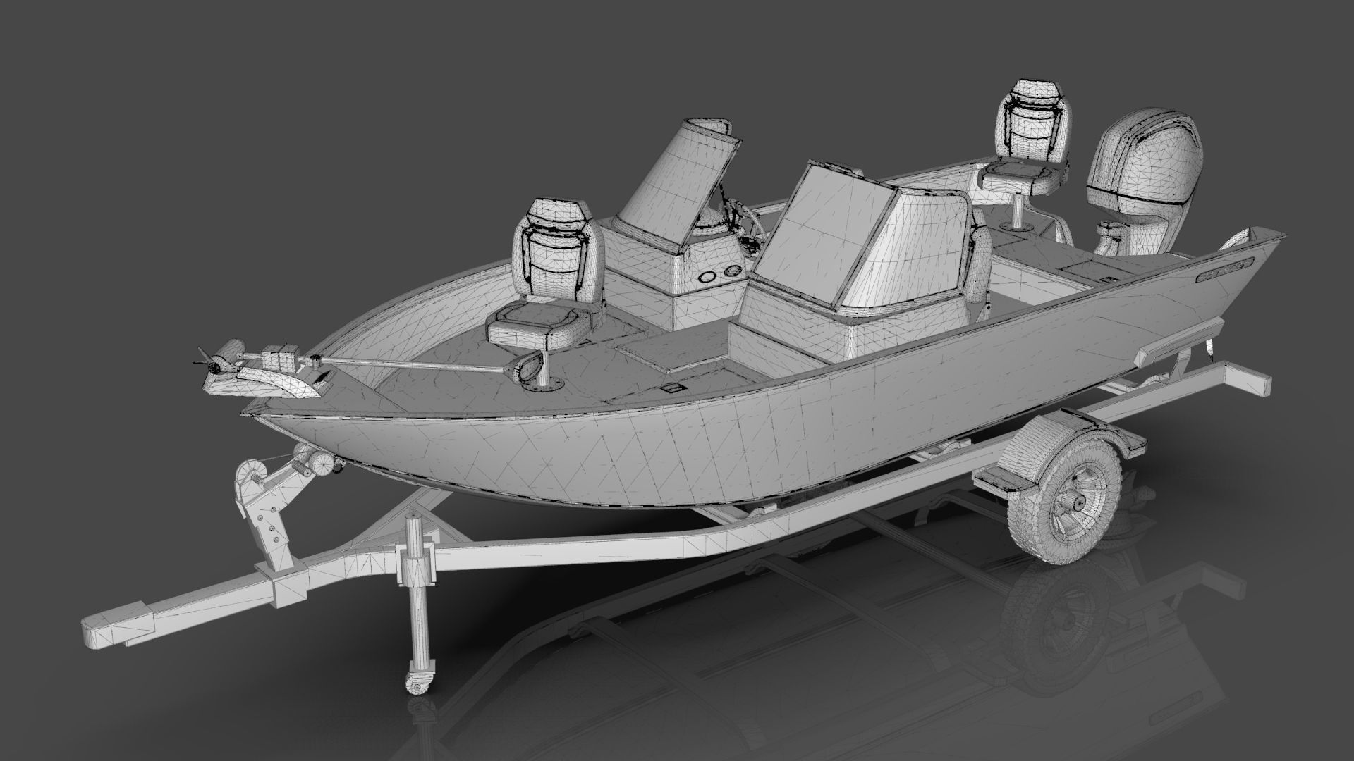 Boat Lowe Fishing Machine 1775 WT plus Trailer  Low-poly 3D model_26