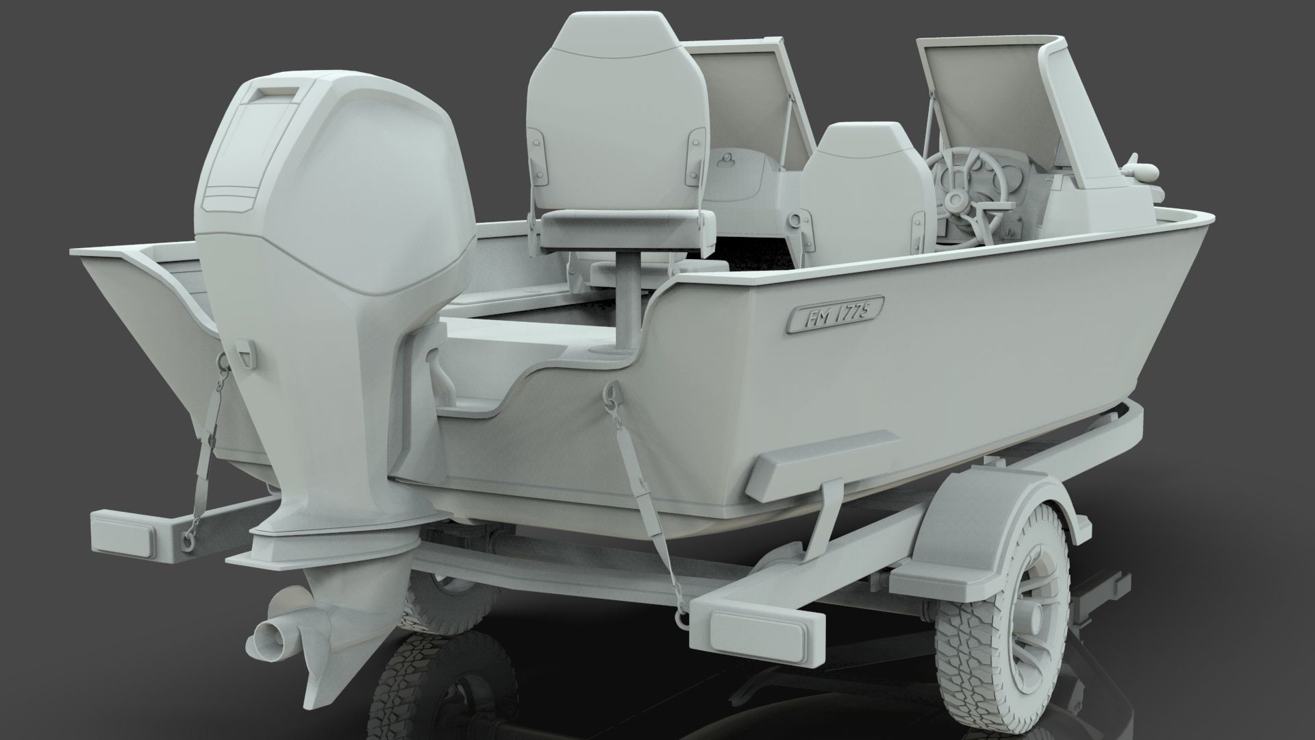 Boat Lowe Fishing Machine 1775 WT plus Trailer  Low-poly 3D model_20