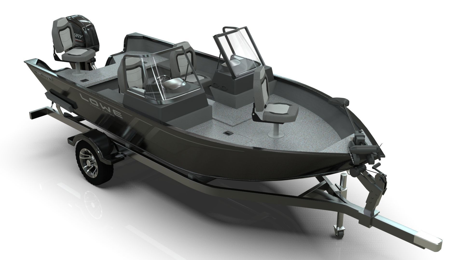 Boat Lowe Fishing Machine 1775 WT plus Trailer  Low-poly 3D model_5