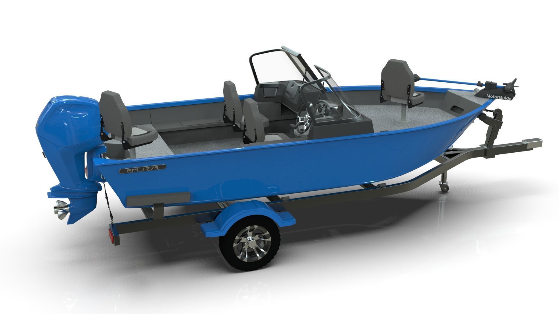 Boat Lowe Fishing Machine 1775 WT plus Trailer  Low-poly 3D model_15