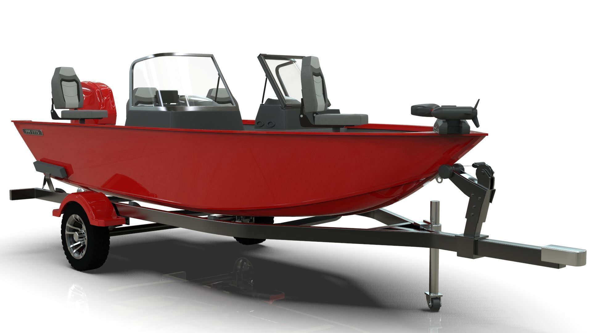 Boat Lowe Fishing Machine 1775 WT plus Trailer  Low-poly 3D model_16