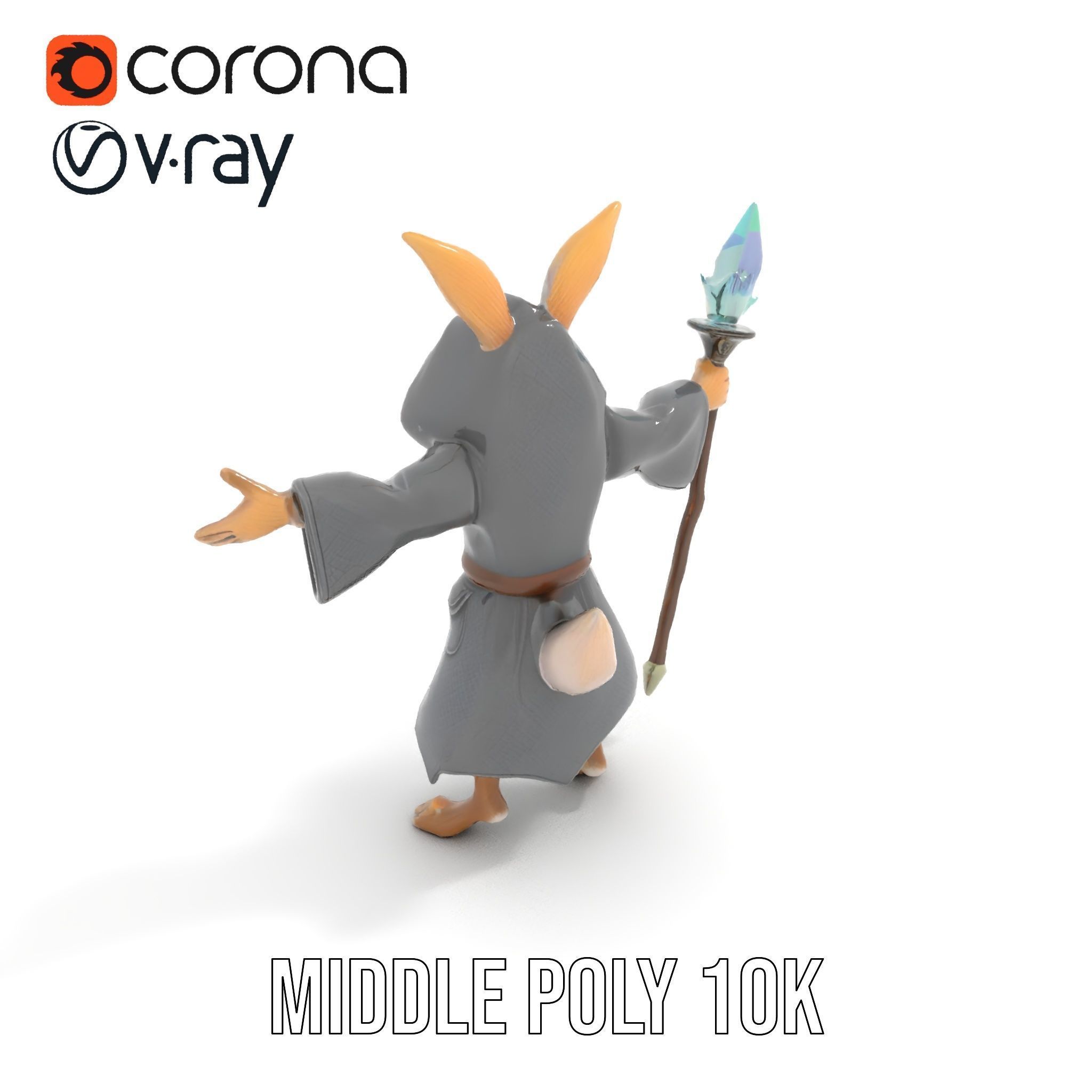 D Rigged and Animated Rabbit Wizard Character with Staff Low-poly 3D model_25
