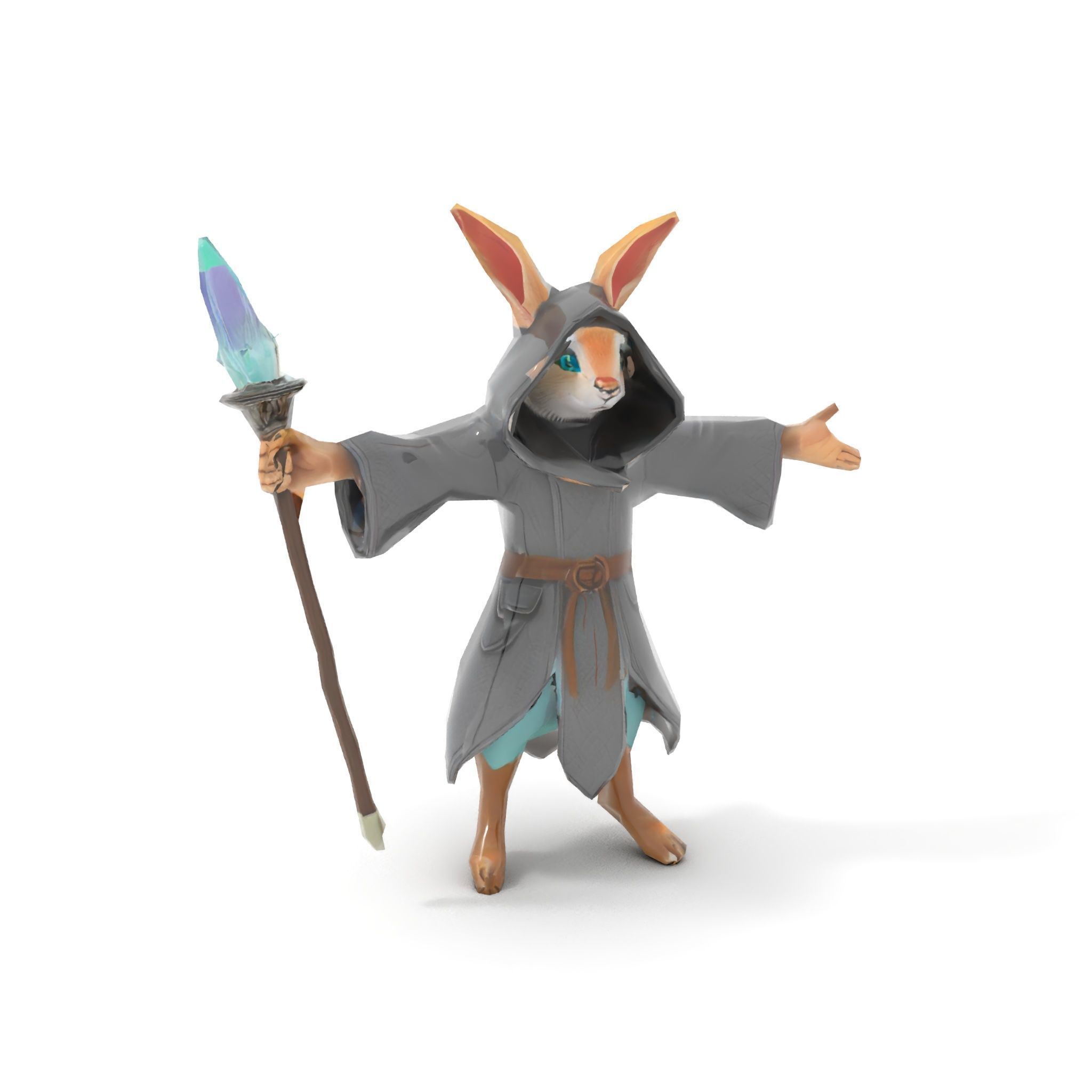D Rigged and Animated Rabbit Wizard Character with Staff Low-poly 3D model_11