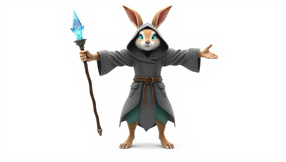D Rigged and Animated Rabbit Wizard Character with Staff Low-poly 3D model_3