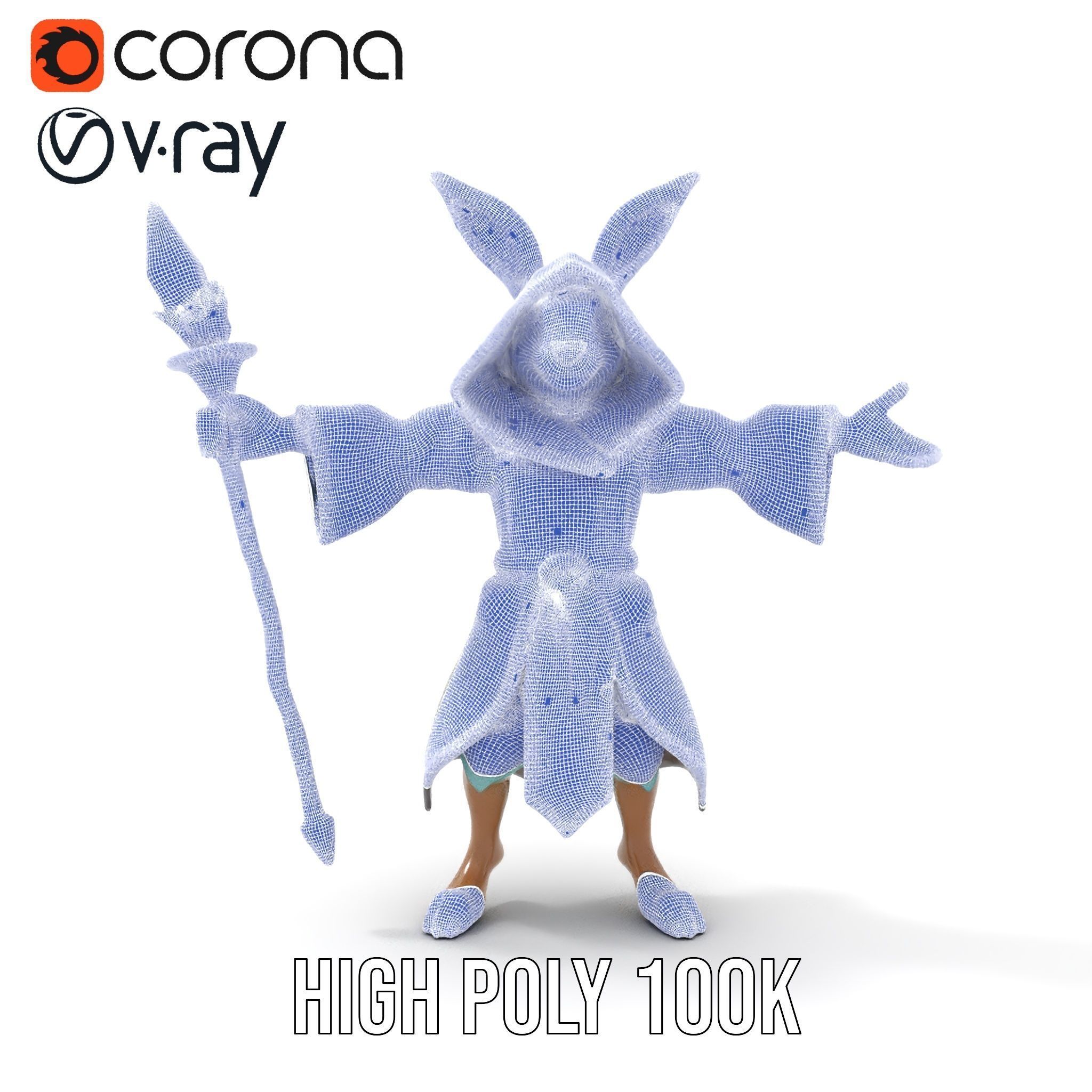 D Rigged and Animated Rabbit Wizard Character with Staff Low-poly 3D model_24