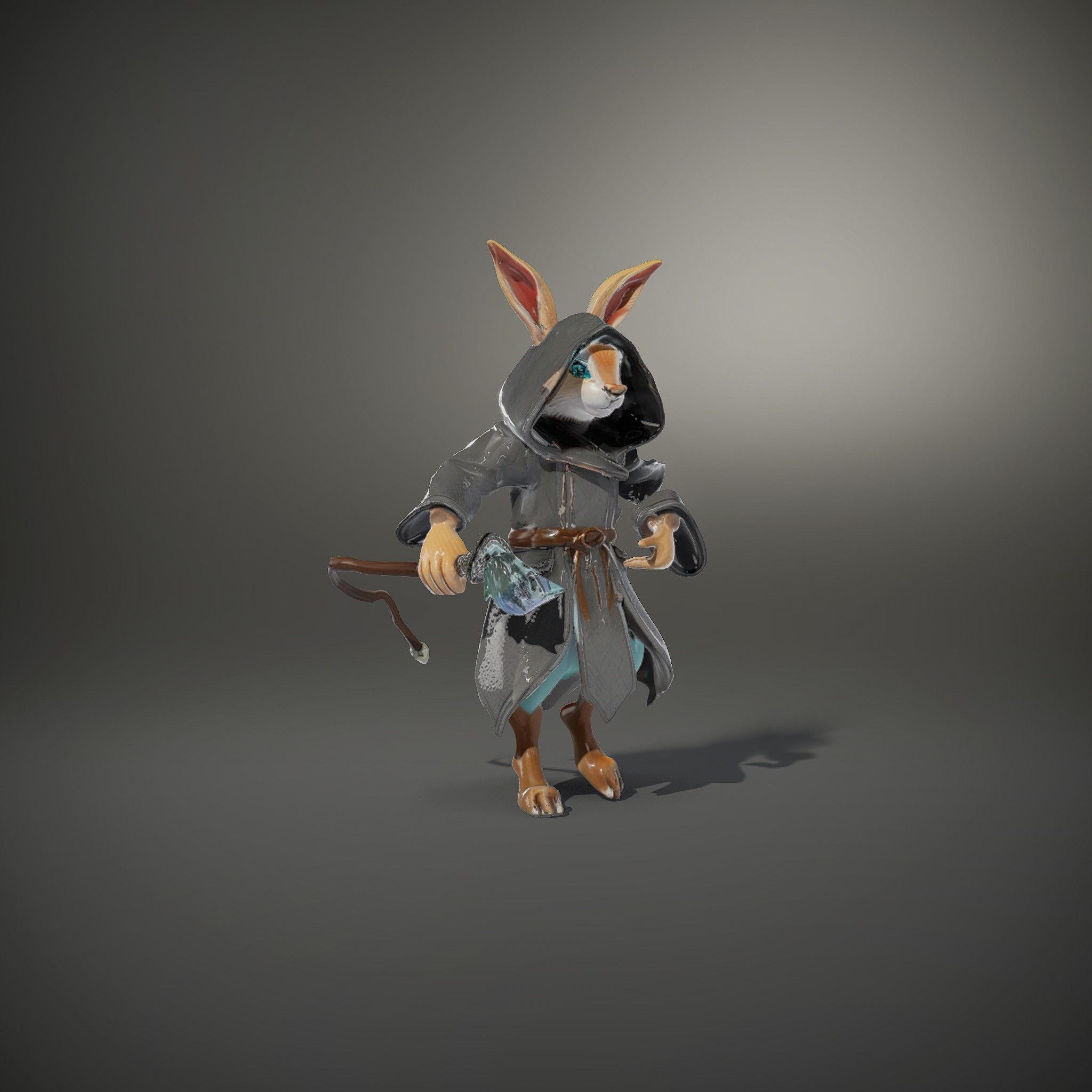 D Rigged and Animated Rabbit Wizard Character with Staff Low-poly 3D model_36