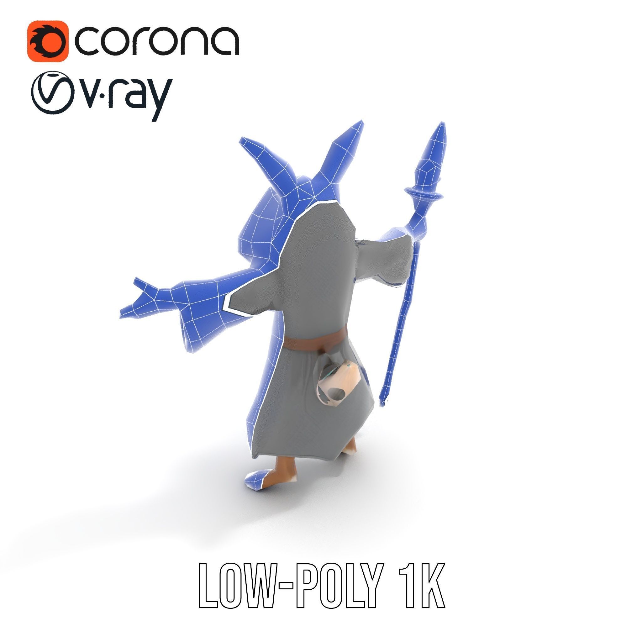 D Rigged and Animated Rabbit Wizard Character with Staff Low-poly 3D model_23