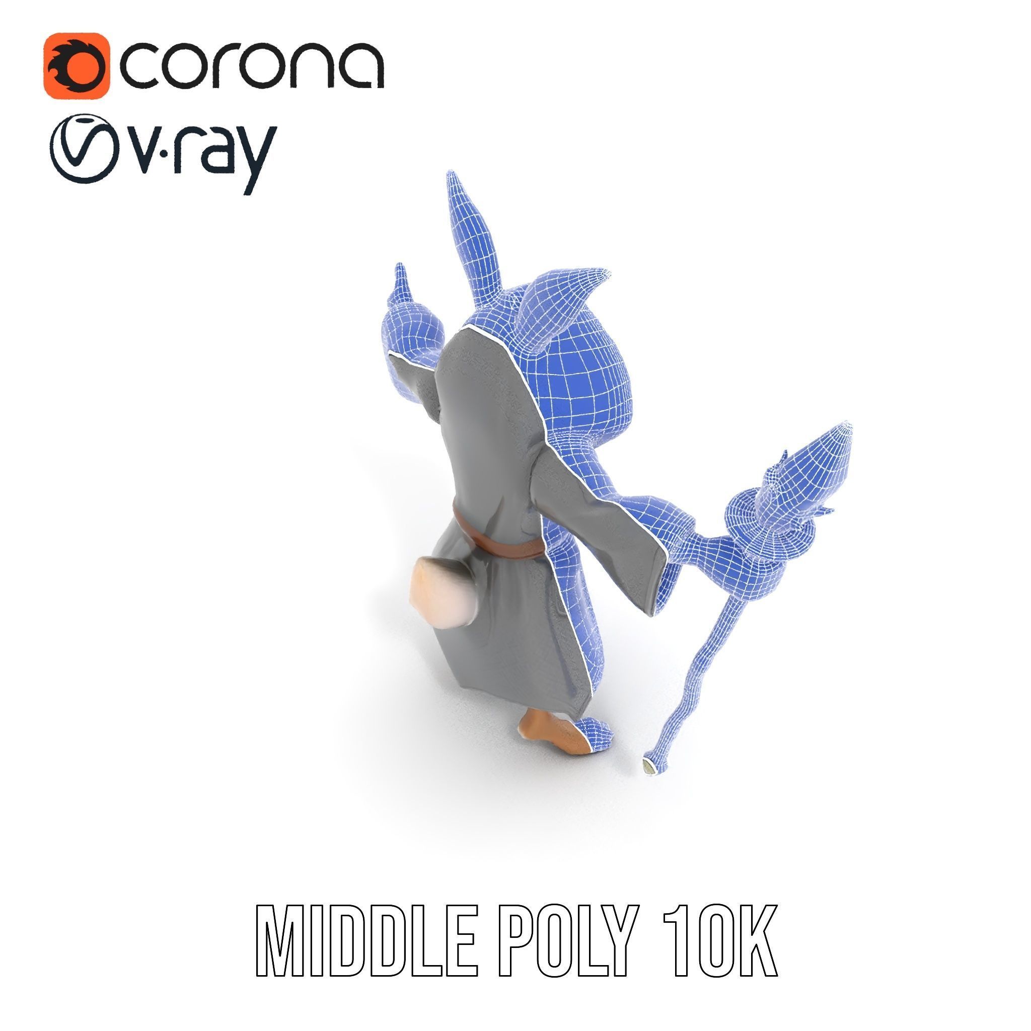 D Rigged and Animated Rabbit Wizard Character with Staff Low-poly 3D model_35