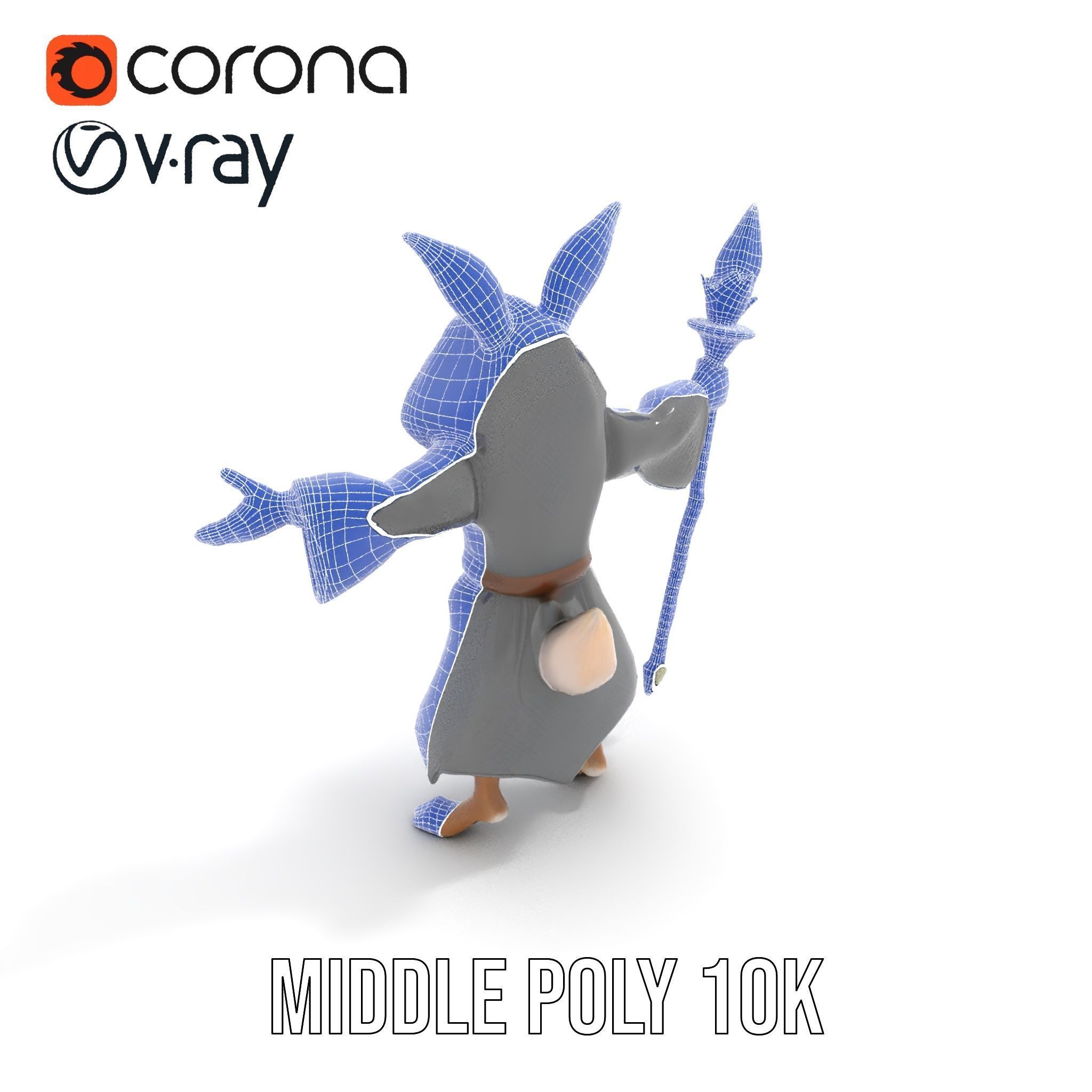 D Rigged and Animated Rabbit Wizard Character with Staff Low-poly 3D model_22