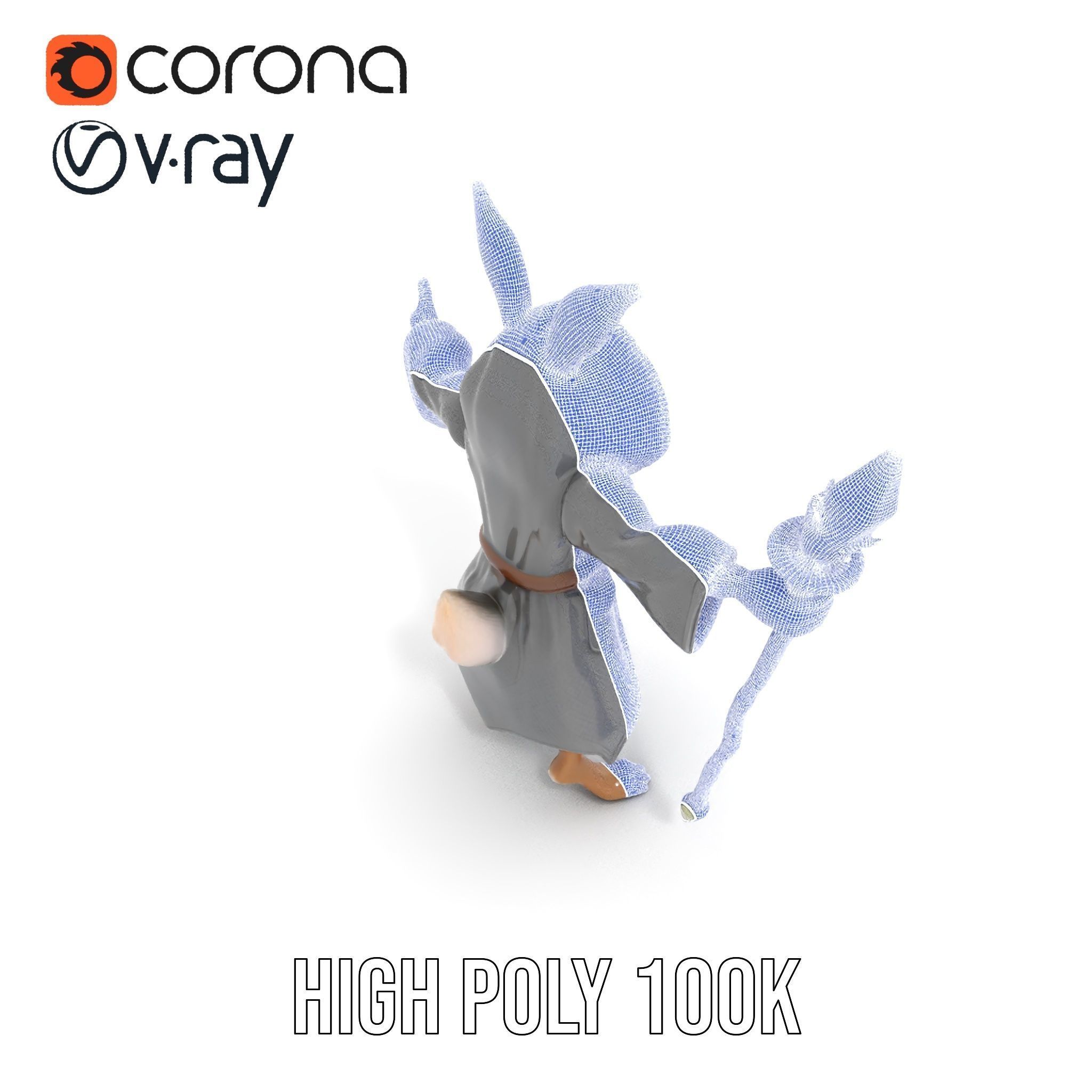 D Rigged and Animated Rabbit Wizard Character with Staff Low-poly 3D model_34