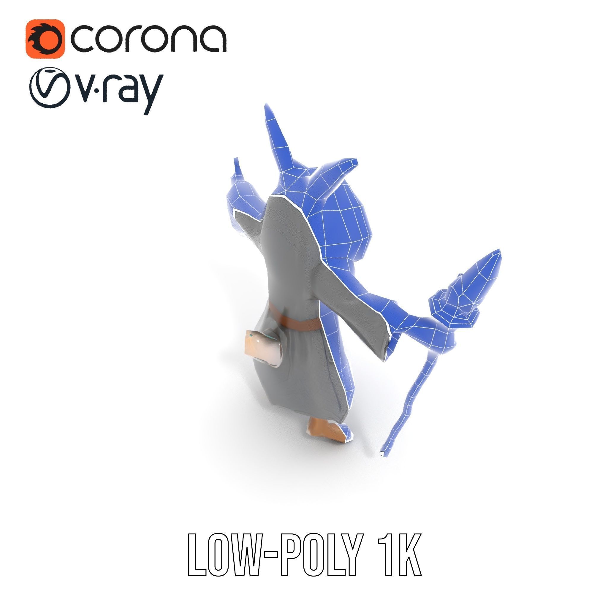 D Rigged and Animated Rabbit Wizard Character with Staff Low-poly 3D model_29