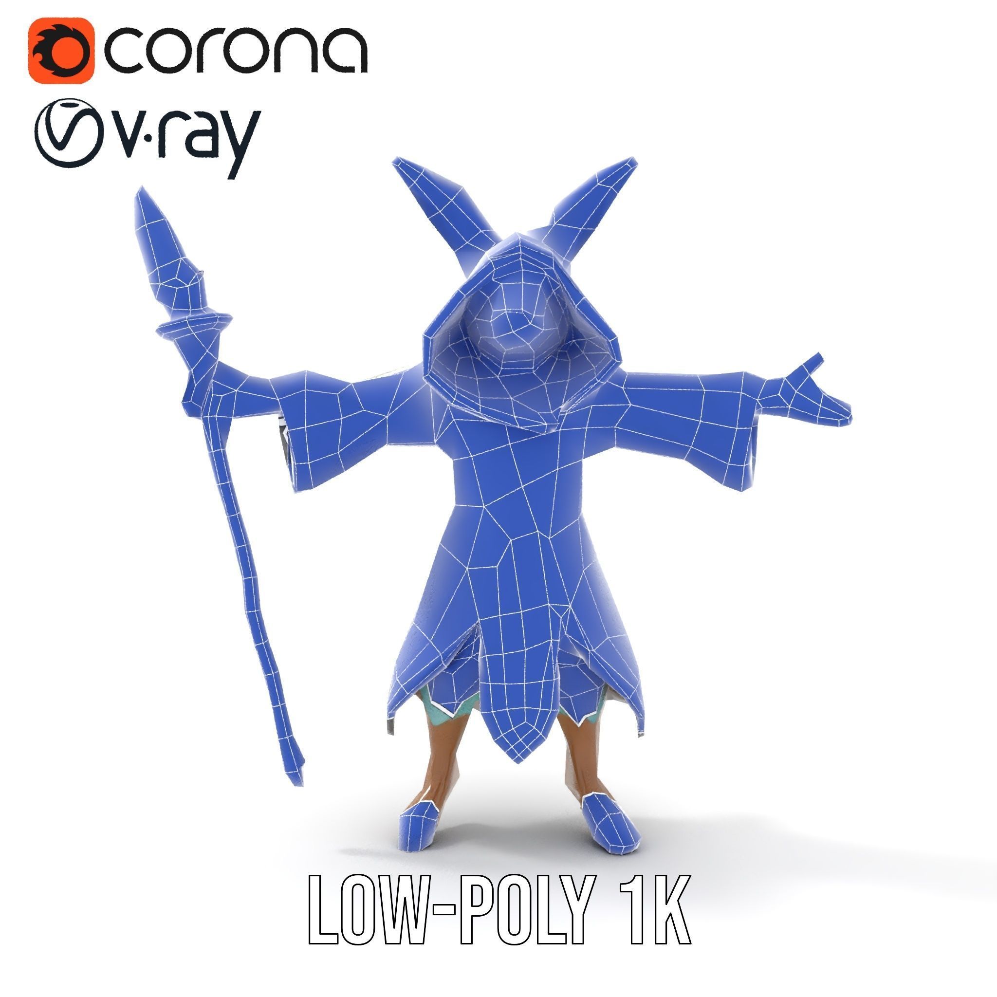 D Rigged and Animated Rabbit Wizard Character with Staff Low-poly 3D model_31