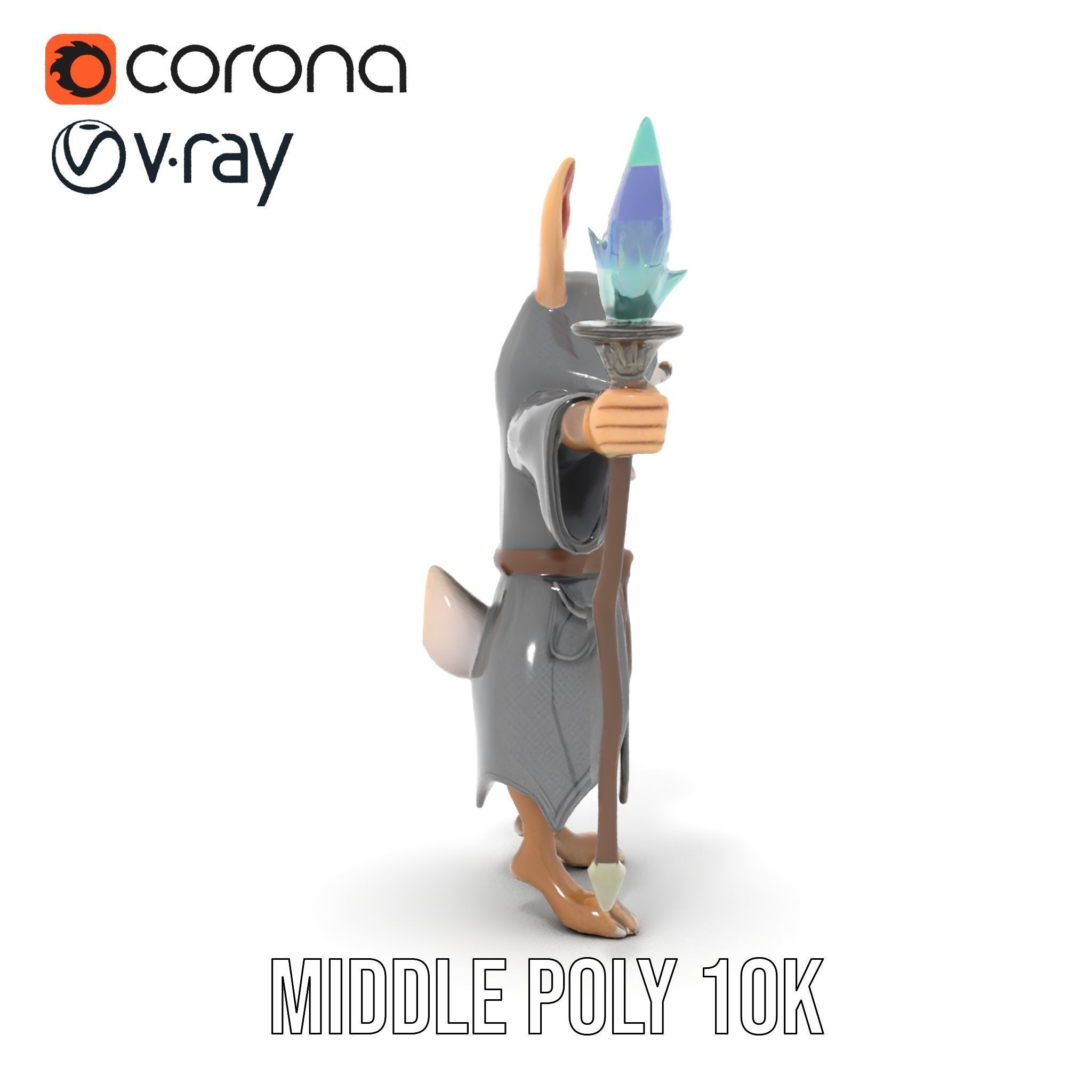 D Rigged and Animated Rabbit Wizard Character with Staff Low-poly 3D model_16
