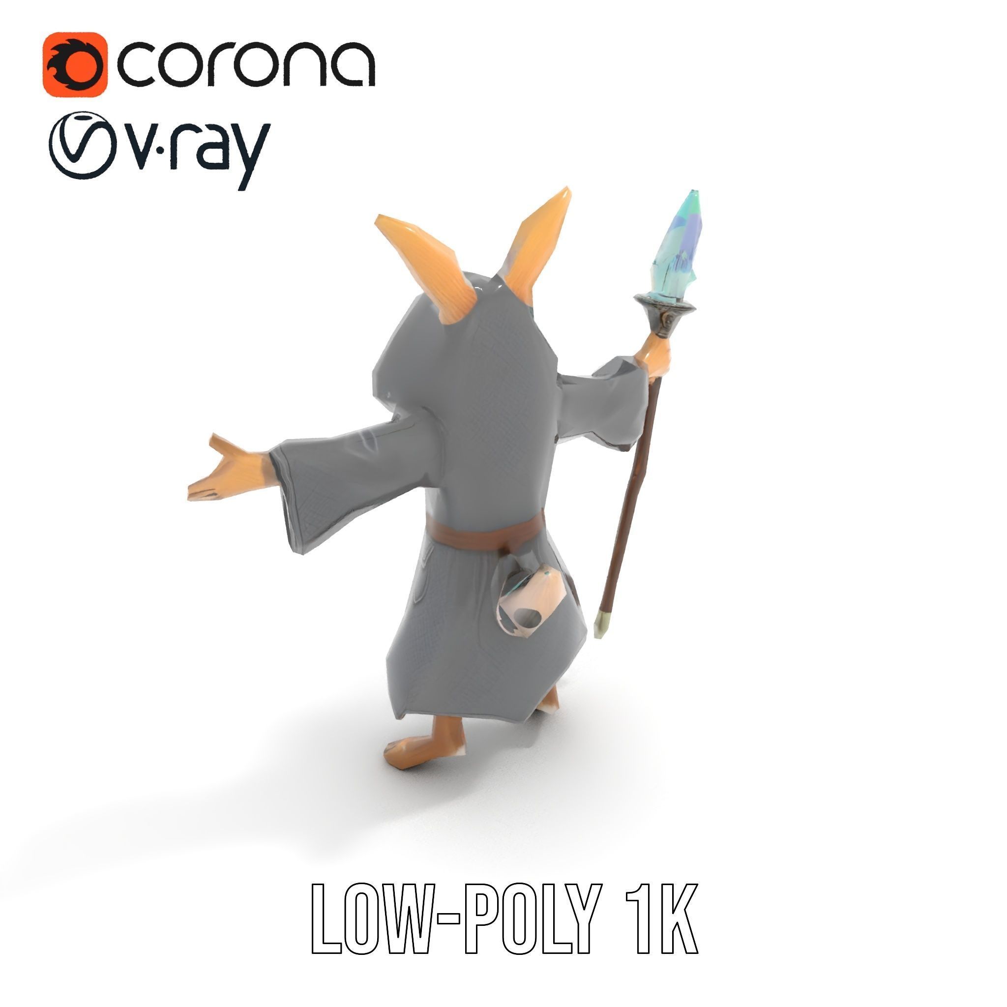 D Rigged and Animated Rabbit Wizard Character with Staff Low-poly 3D model_20