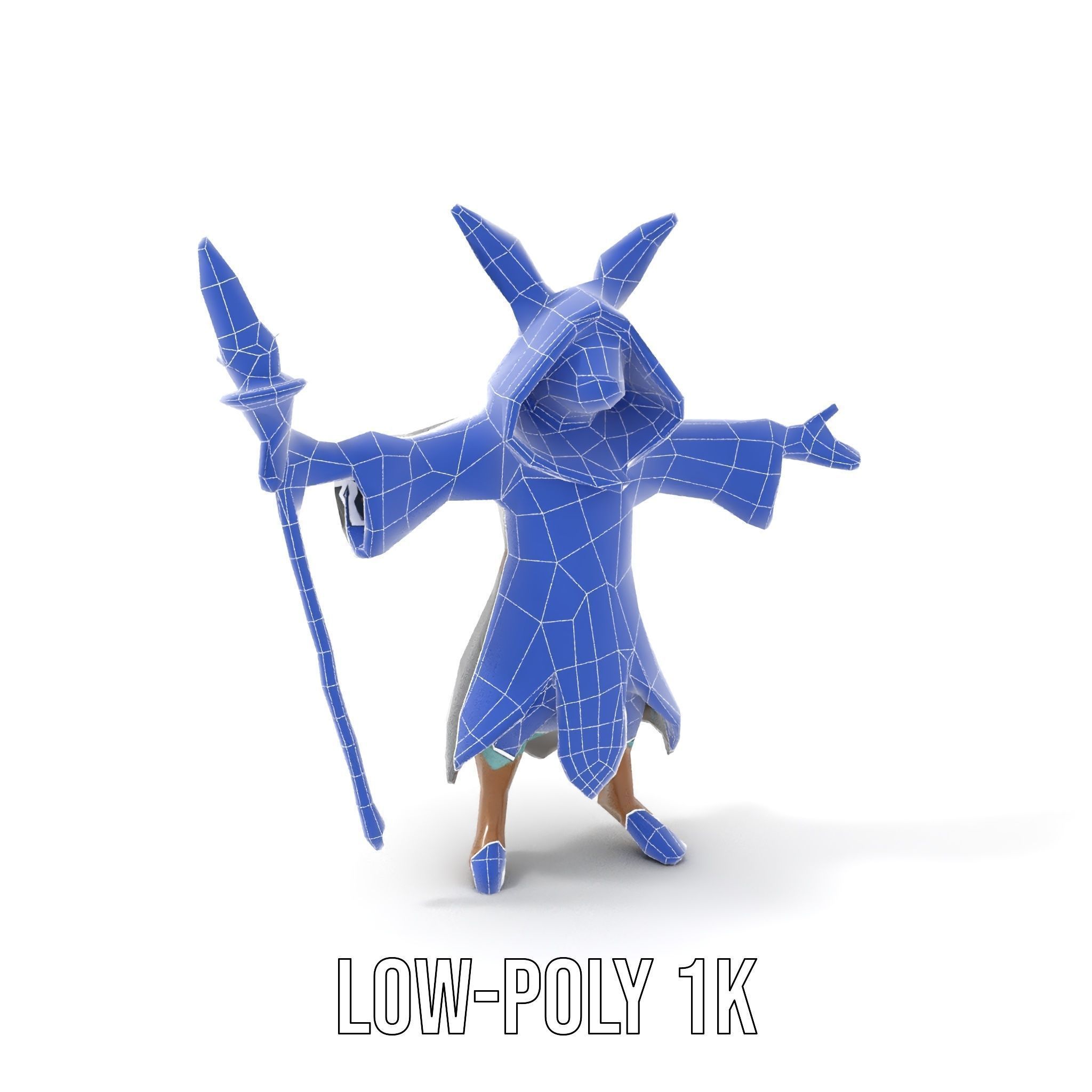 D Rigged and Animated Rabbit Wizard Character with Staff Low-poly 3D model_9