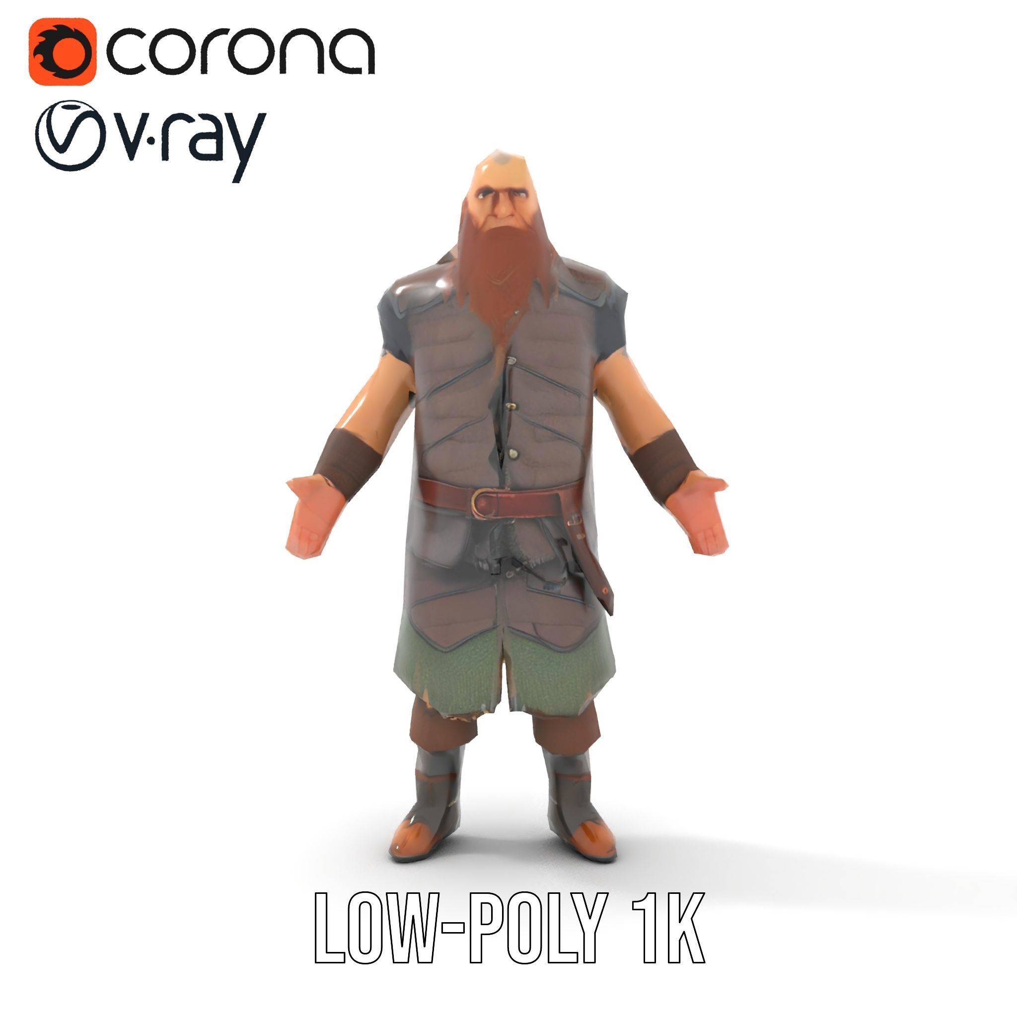 Viking Warrior Character Model Rigged and Animated Low-poly 3D model_9