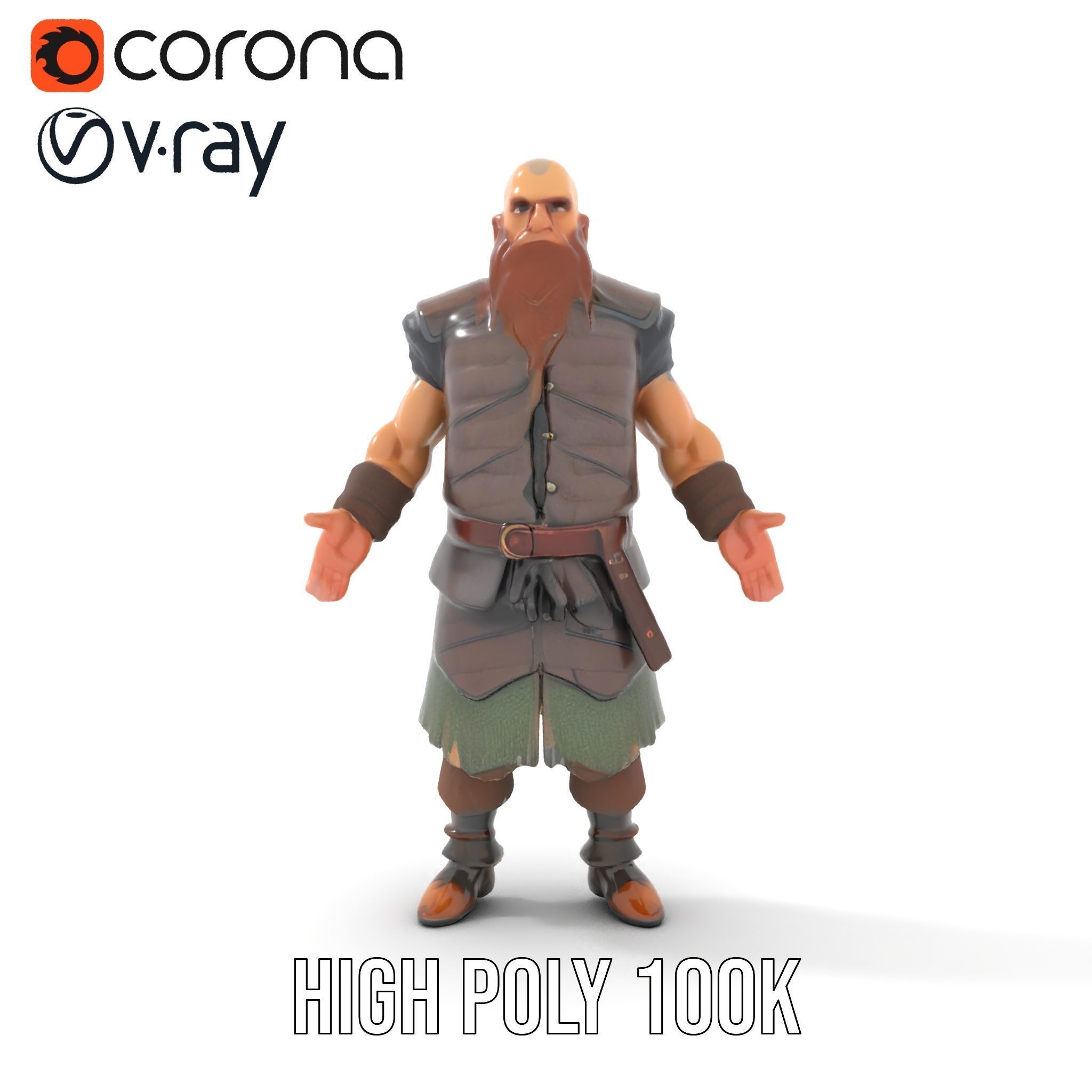 Viking Warrior Character Model Rigged and Animated Low-poly 3D model_23