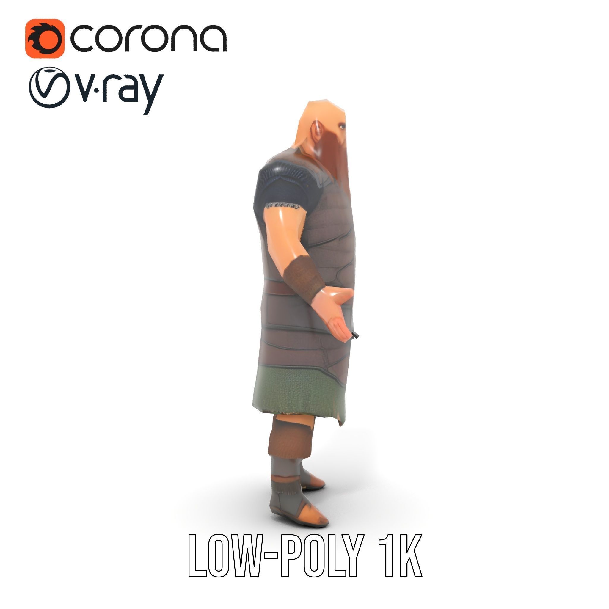 Viking Warrior Character Model Rigged and Animated Low-poly 3D model_12