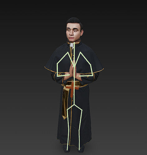 PRIEST IN BLACK AND GOLD RIGGED Low-poly 3D model