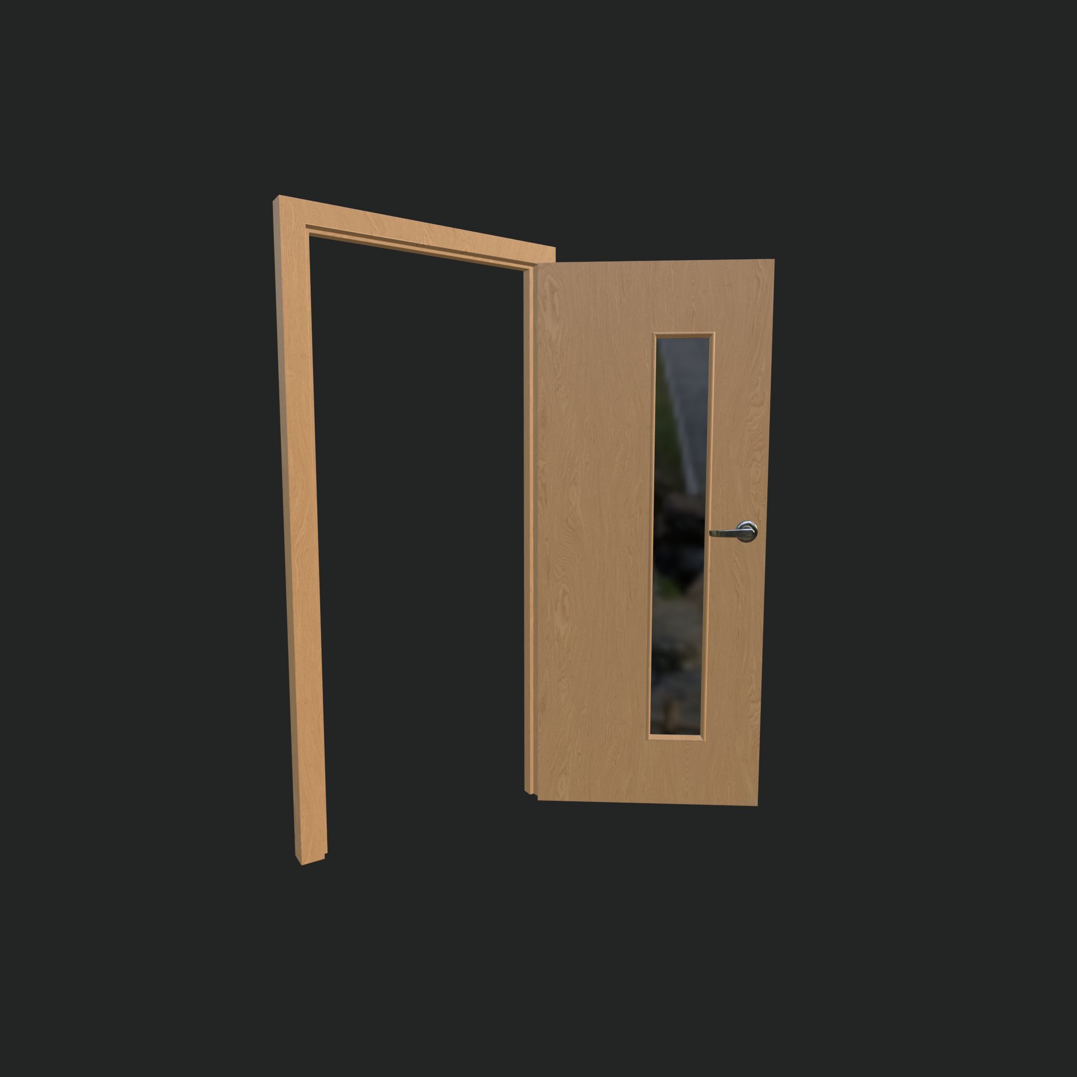 Vertical Glass Pane Wooden Door 3D model_1