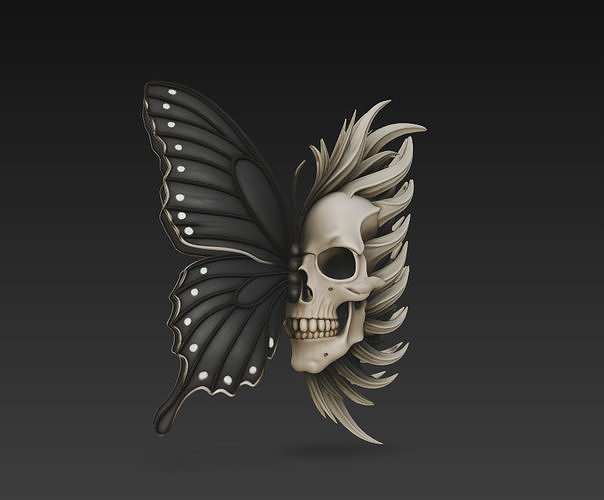 Butterfly Skull Relic Surreal Jewelry Game Prop STL 3D print model