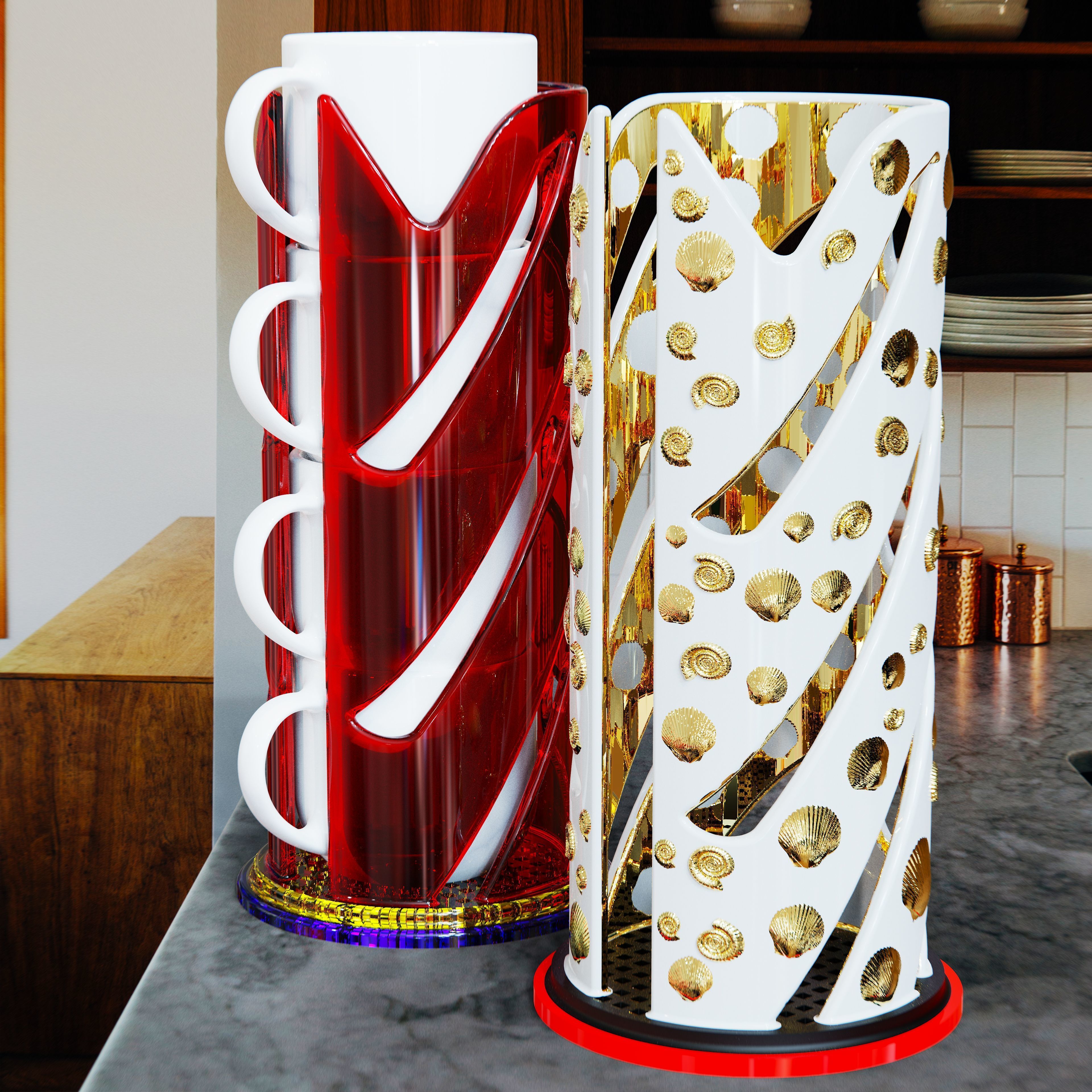 Coffee and Tea Cup or Mug Stacker Universal Fit 4 Elegant Models 3D print model_1