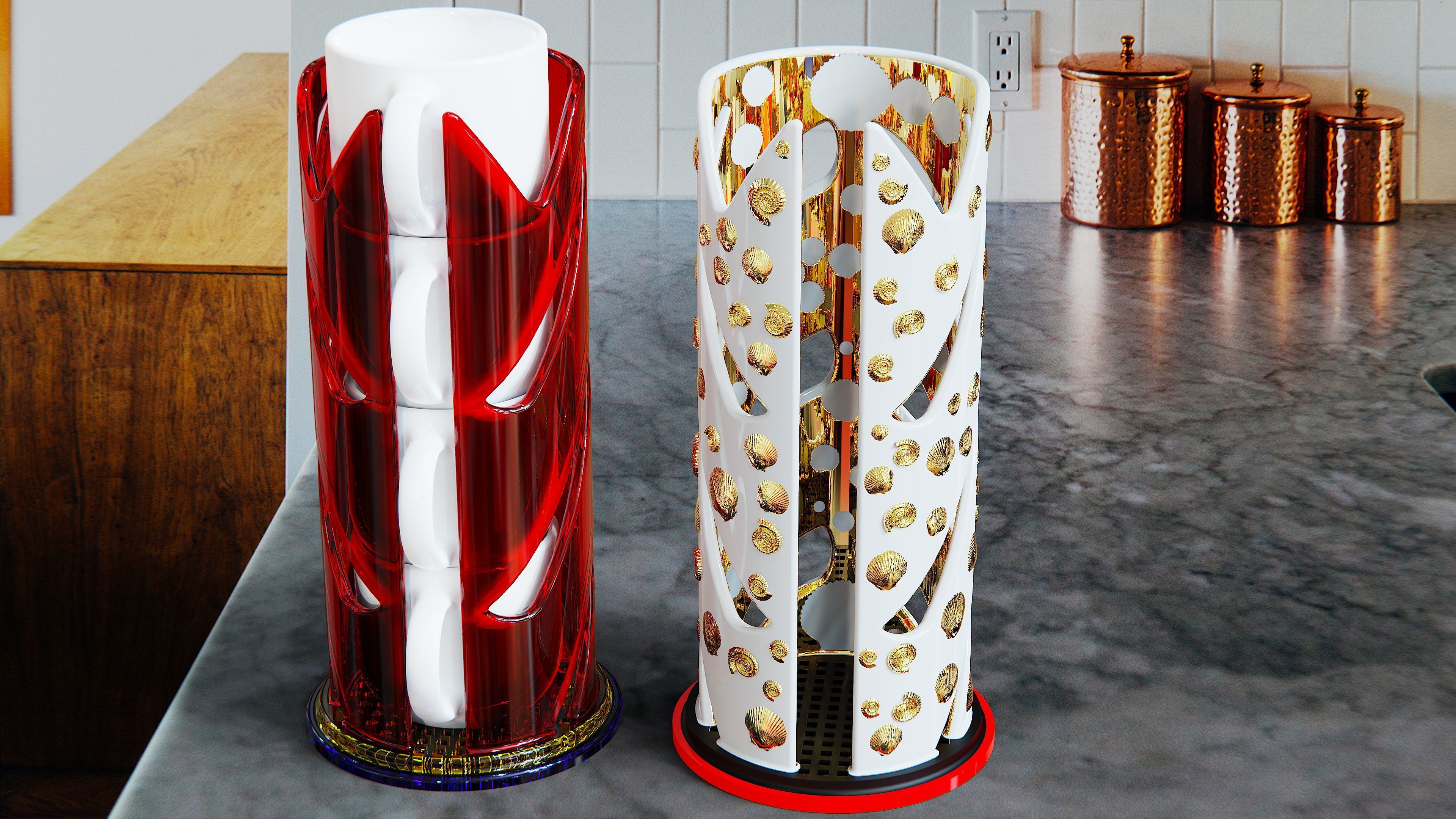 Coffee and Tea Cup or Mug Stacker Universal Fit 4 Elegant Models 3D print model_8