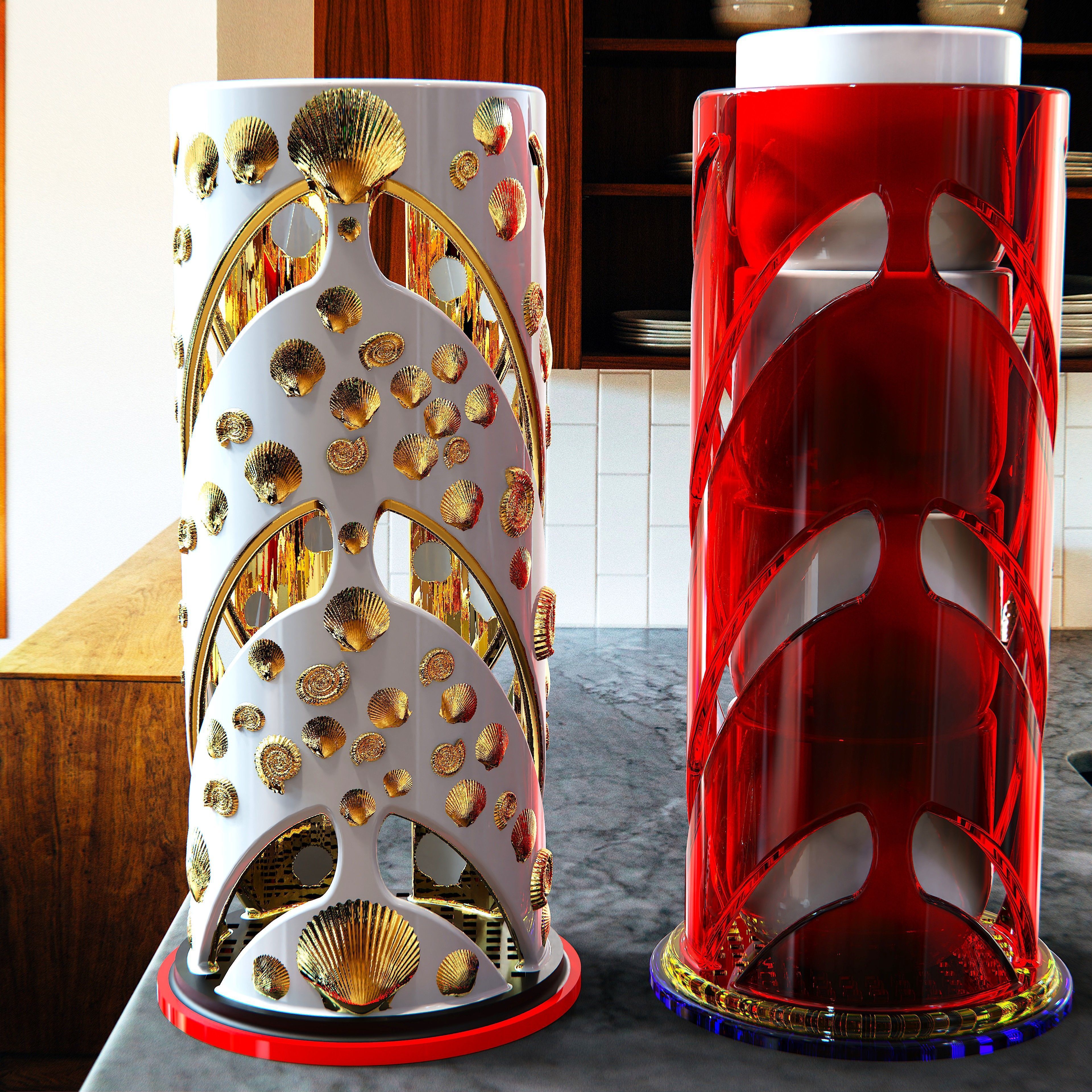 Coffee and Tea Cup or Mug Stacker Universal Fit 4 Elegant Models 3D print model_6