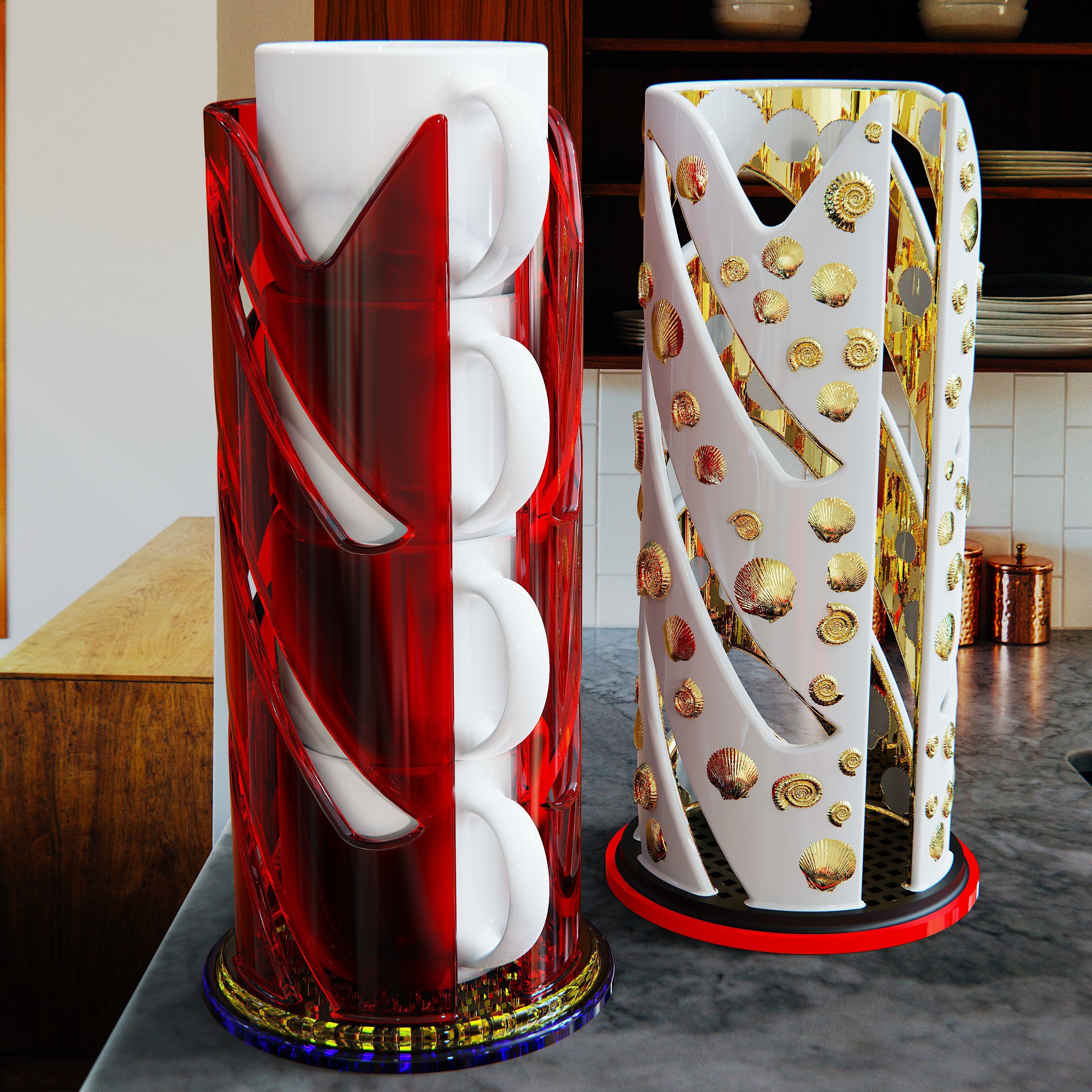 Coffee and Tea Cup or Mug Stacker Universal Fit 4 Elegant Models 3D print model_5