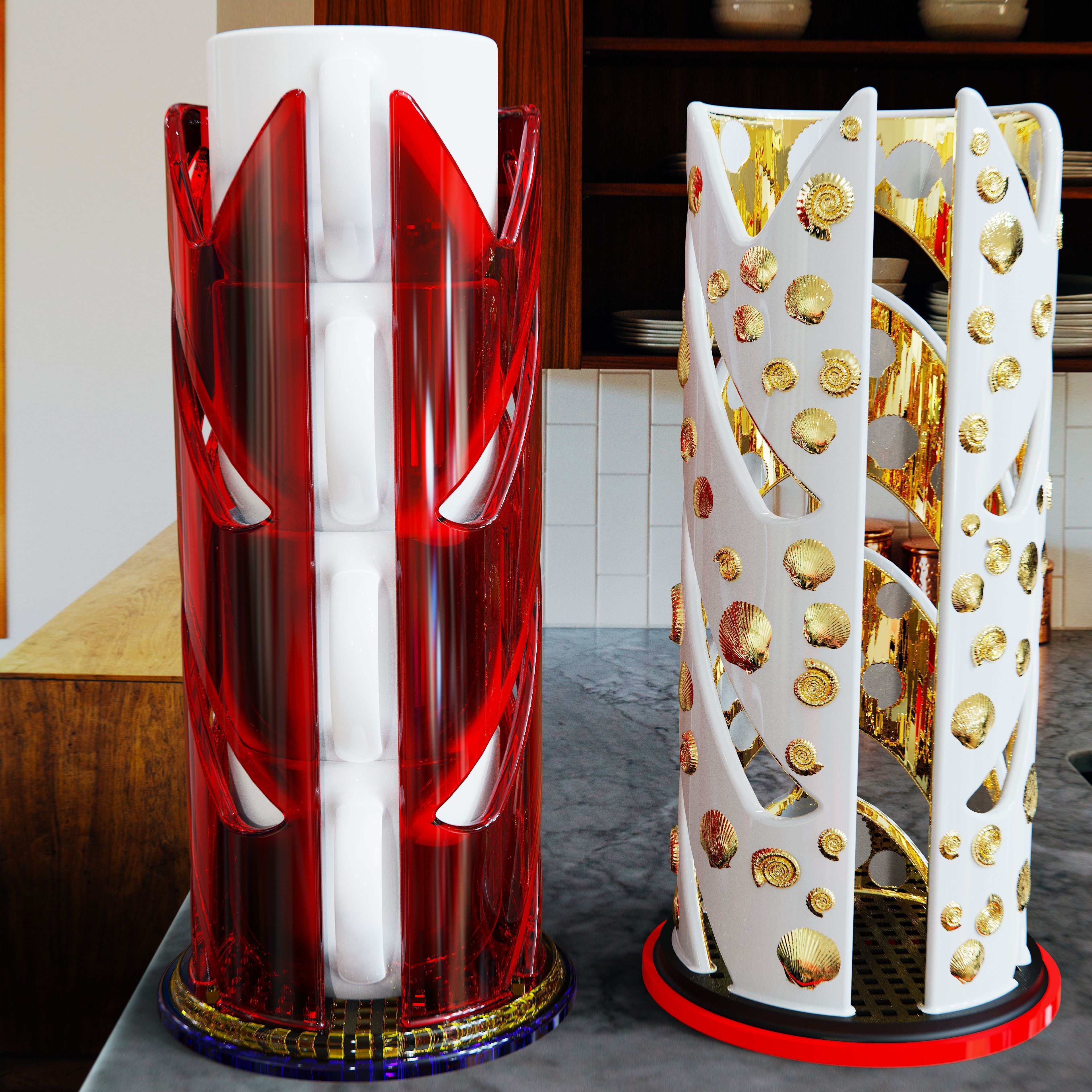 Coffee and Tea Cup or Mug Stacker Universal Fit 4 Elegant Models 3D print model_3