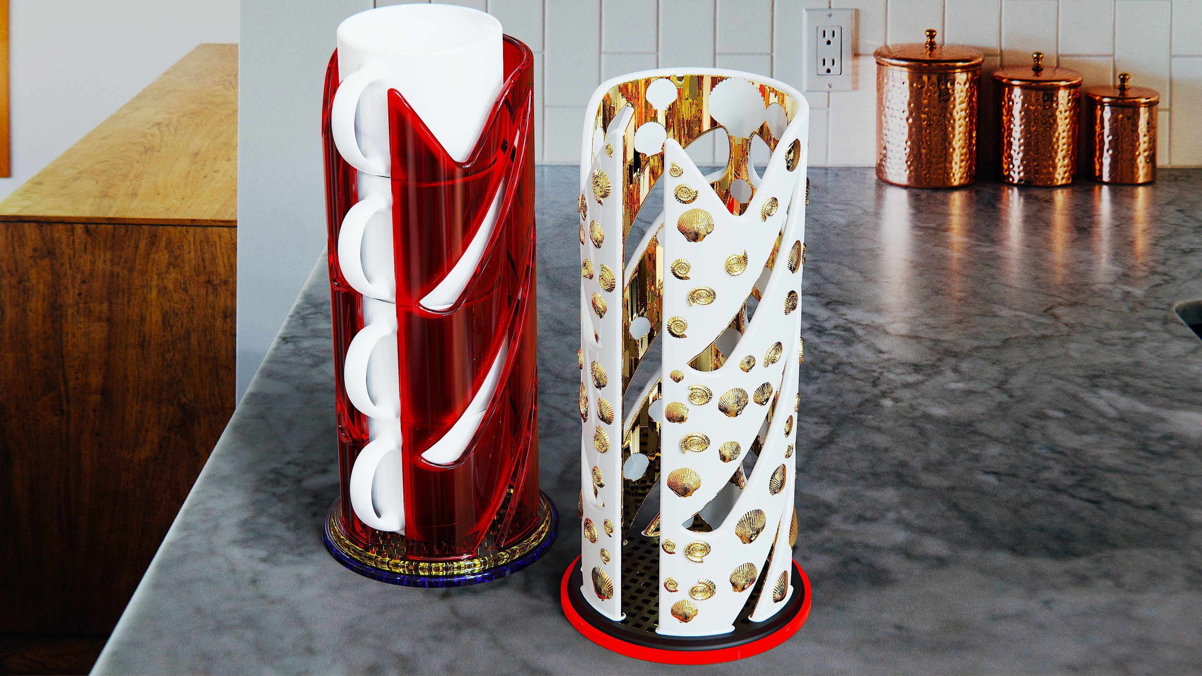 Coffee and Tea Cup or Mug Stacker Universal Fit 4 Elegant Models 3D print model_7
