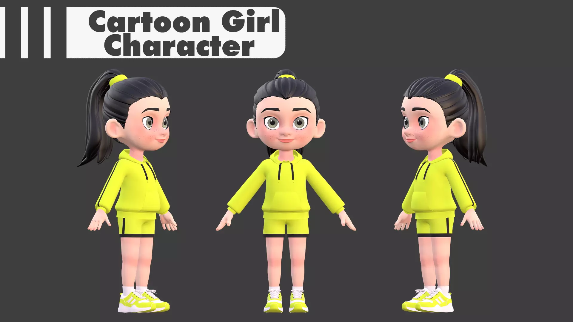Cartoon Girl Character Low-poly 3D model_3